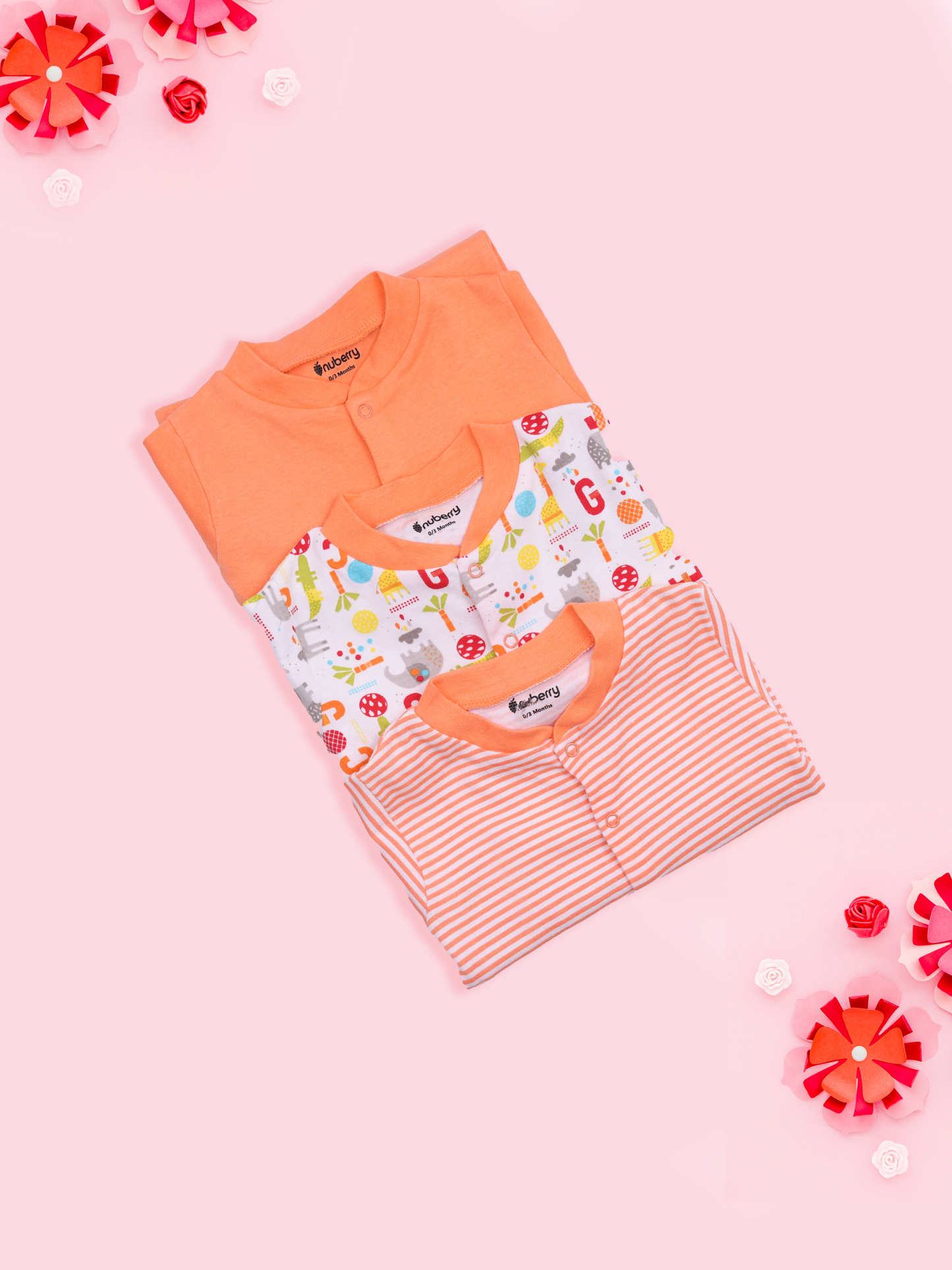 Orange Sleepsuit for Babies - Set of 3