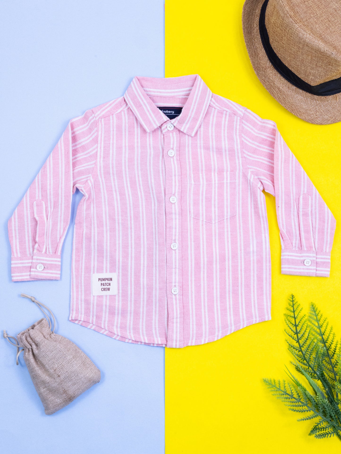 Pink & White Striped Full Sleeve Shirt for Boys