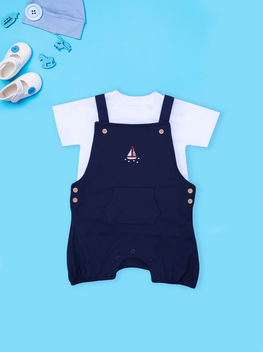 Dark Blue Boys Dungaree Set
