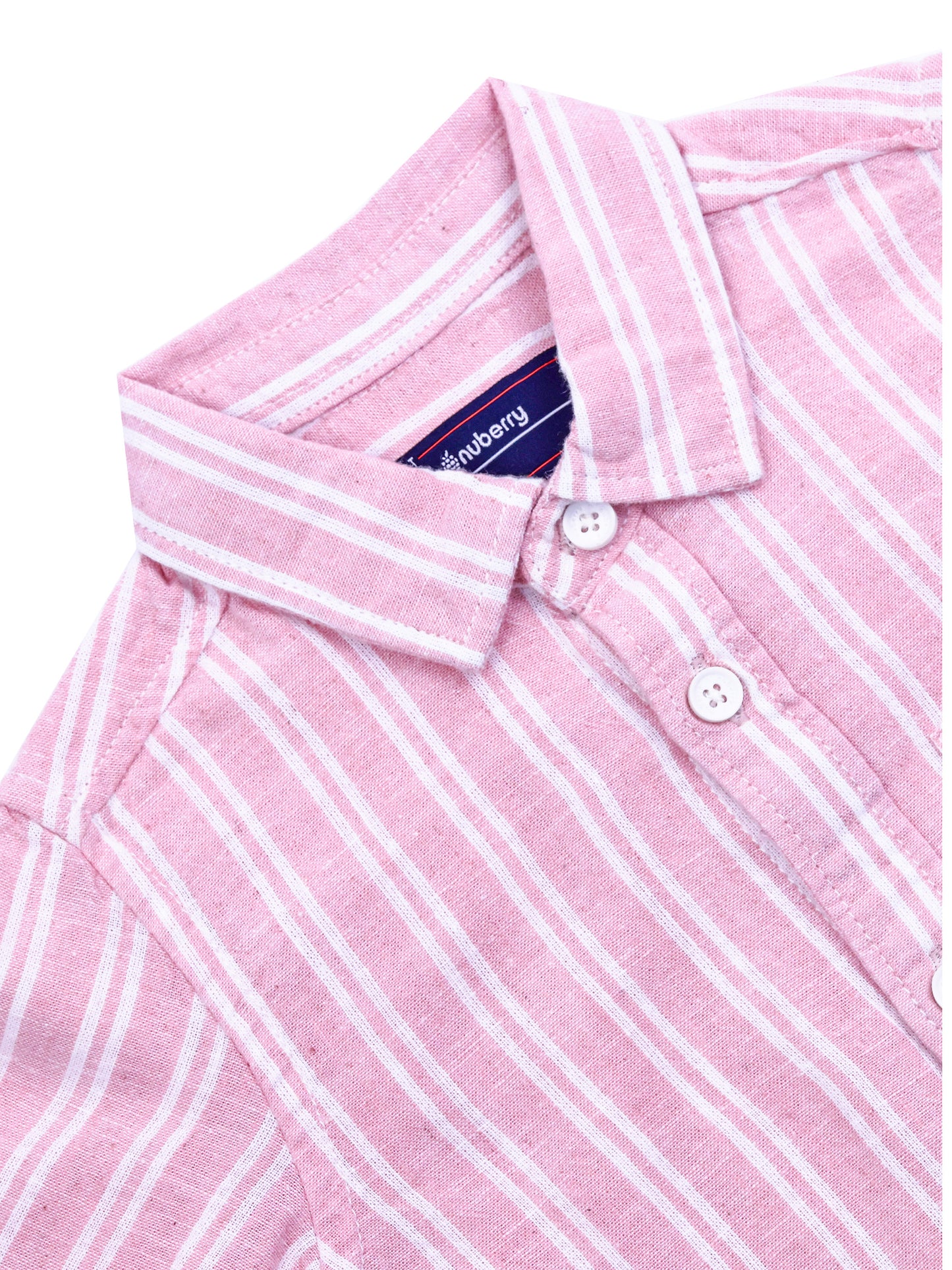 Pink & White Striped Full Sleeve Shirt for Boys