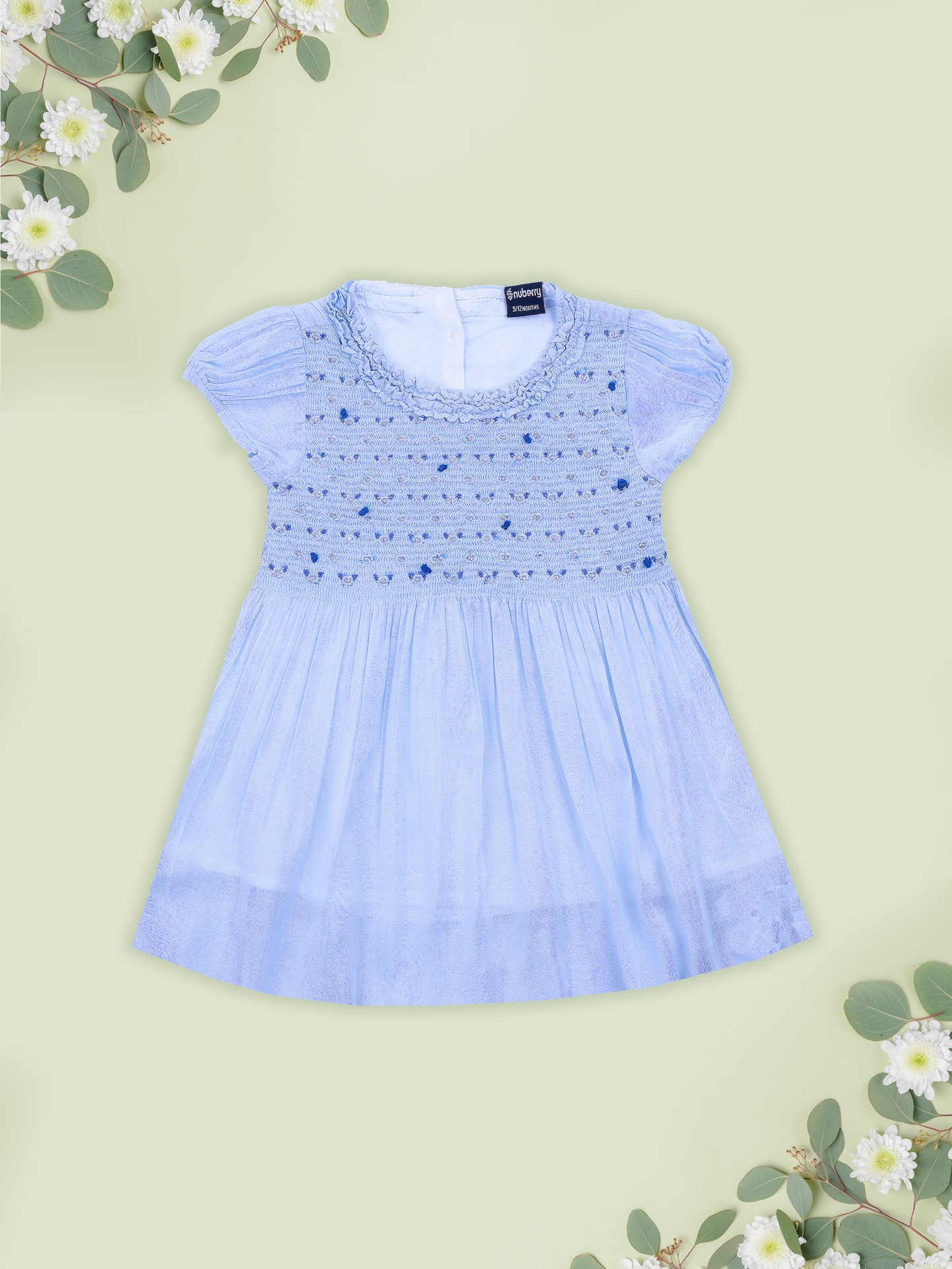 Pale Blue Muslin Smocking Dress