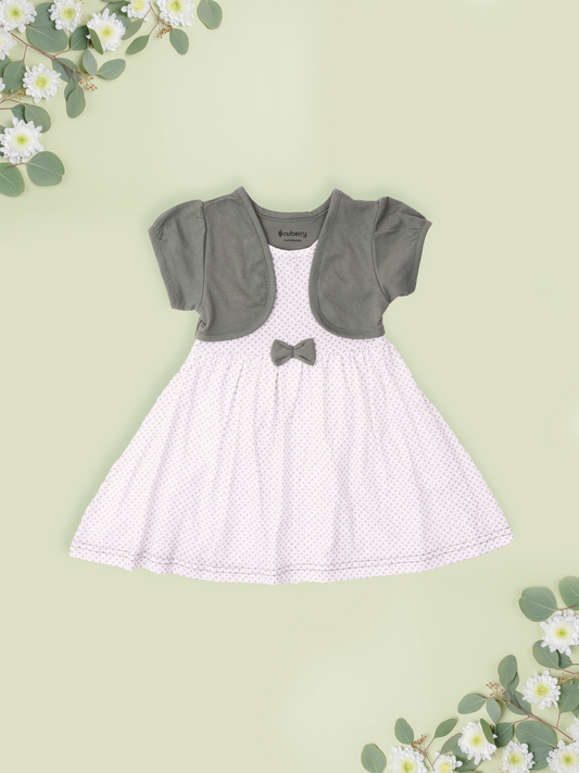 Olive Green Dress with Attached Shrug for Girls