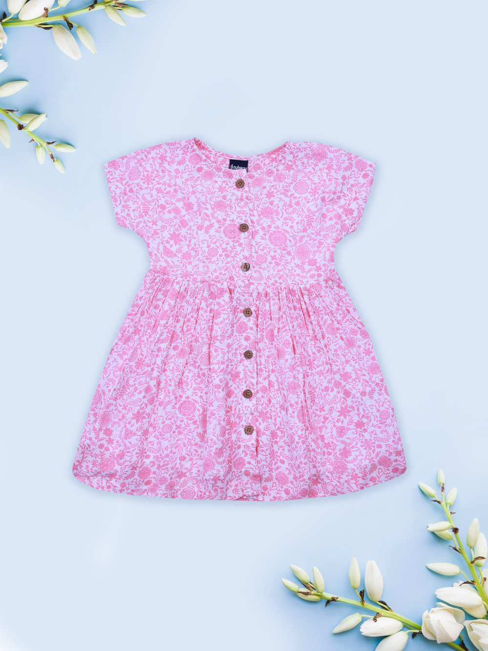 Pink and White Floral Dress for Girls