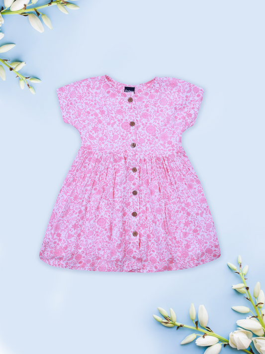 Pink and White Floral Dress for Girls