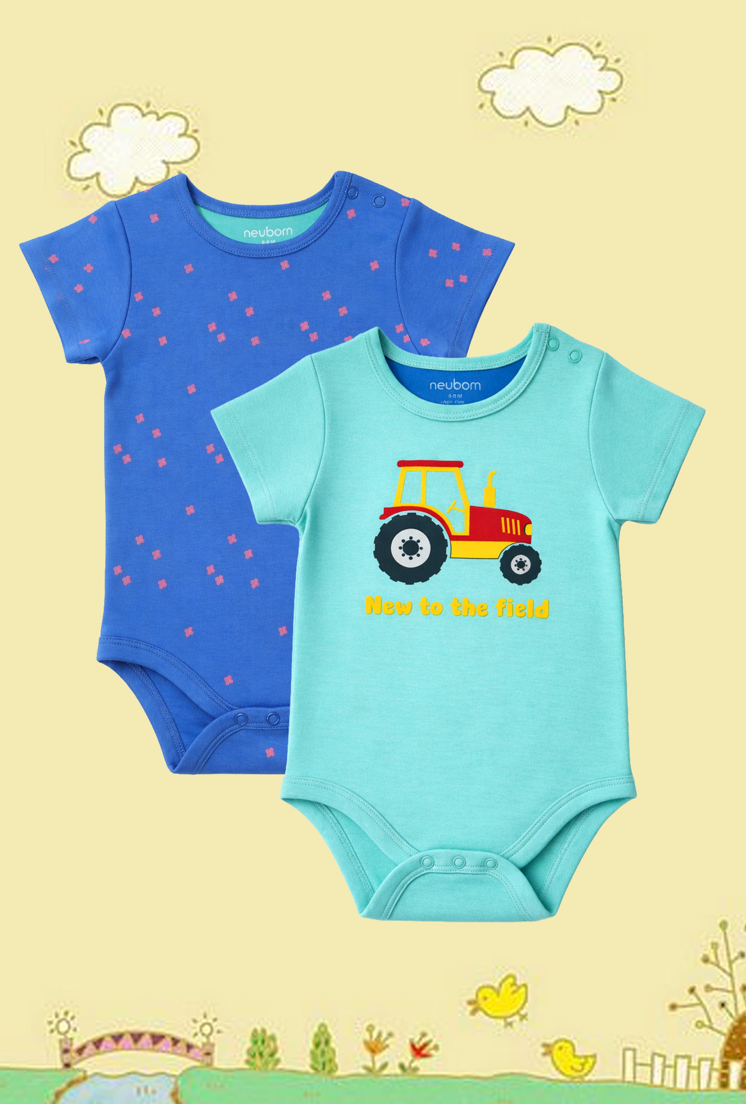 Gentle on Baby Skin | Trusted by Parents | Nuberry Unisex Bodysuit Set of 2