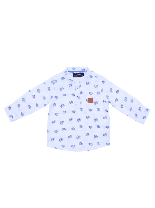 Cat Print Full Sleeve White Shirt