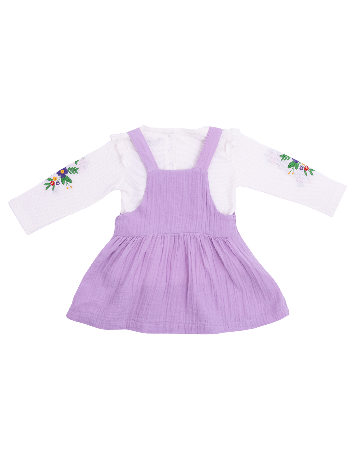 Girls Lavender Dungaree Set with Floral Embroidery Top