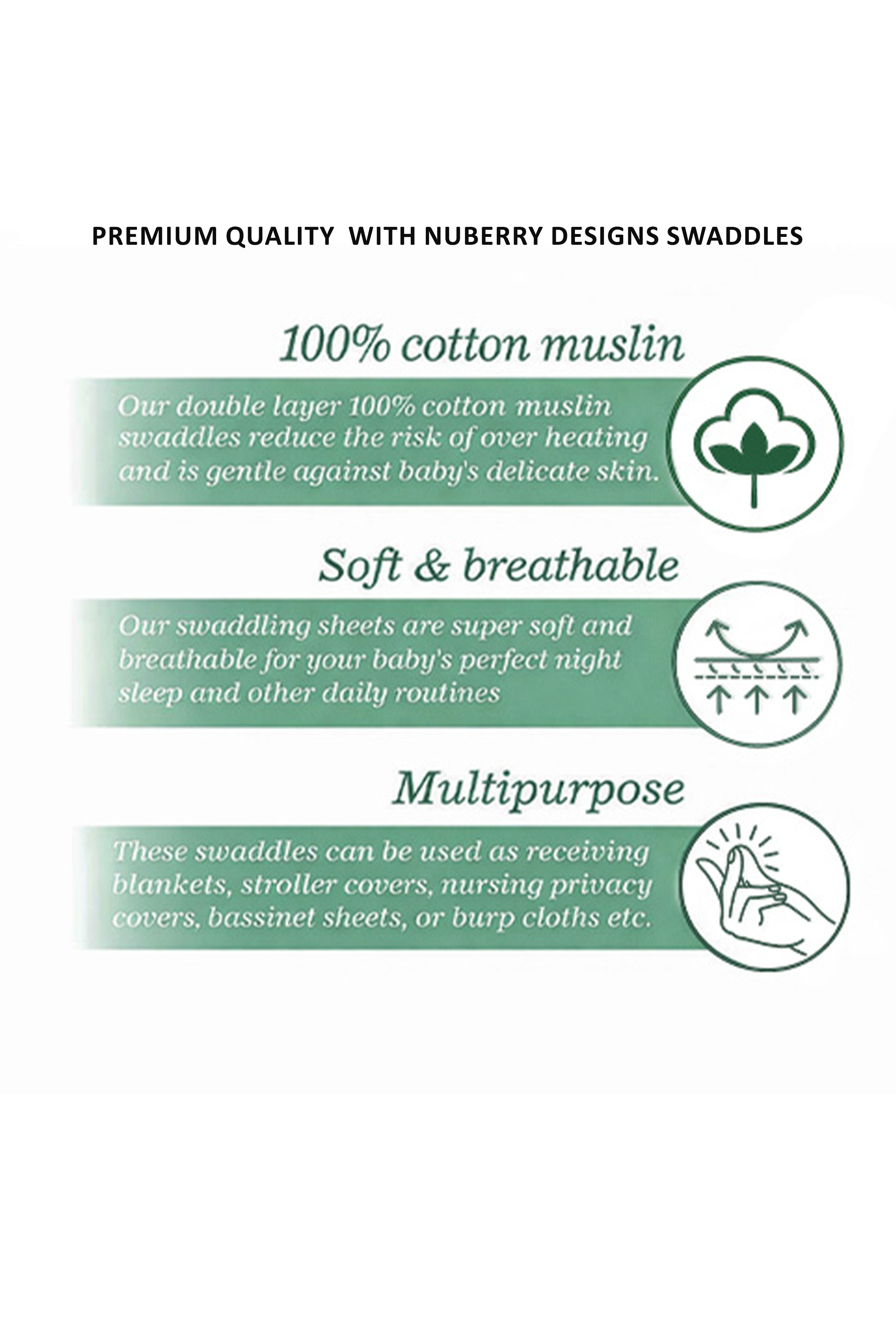 Pure Muslin Baby Swaddle  I Light as Air, Soft as Love - Pack of 3