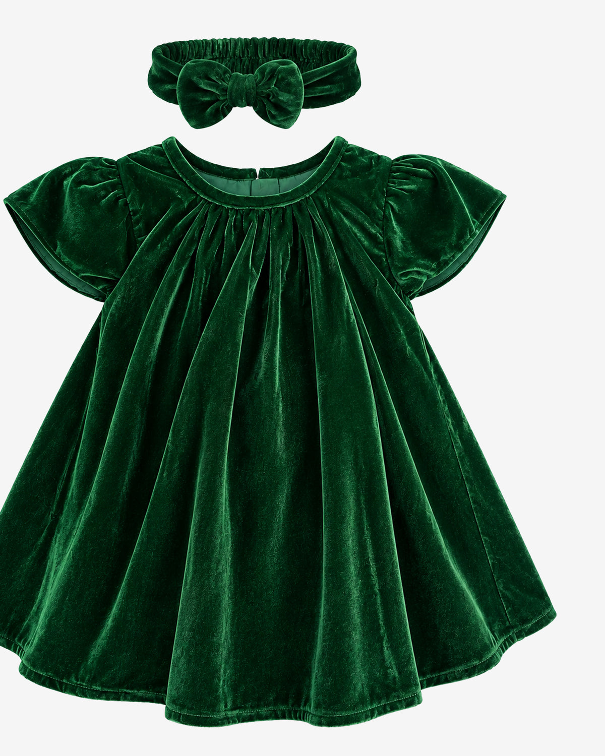 Nuberry Girls Emerald Green Velvet Frock with Matching Bow Headband