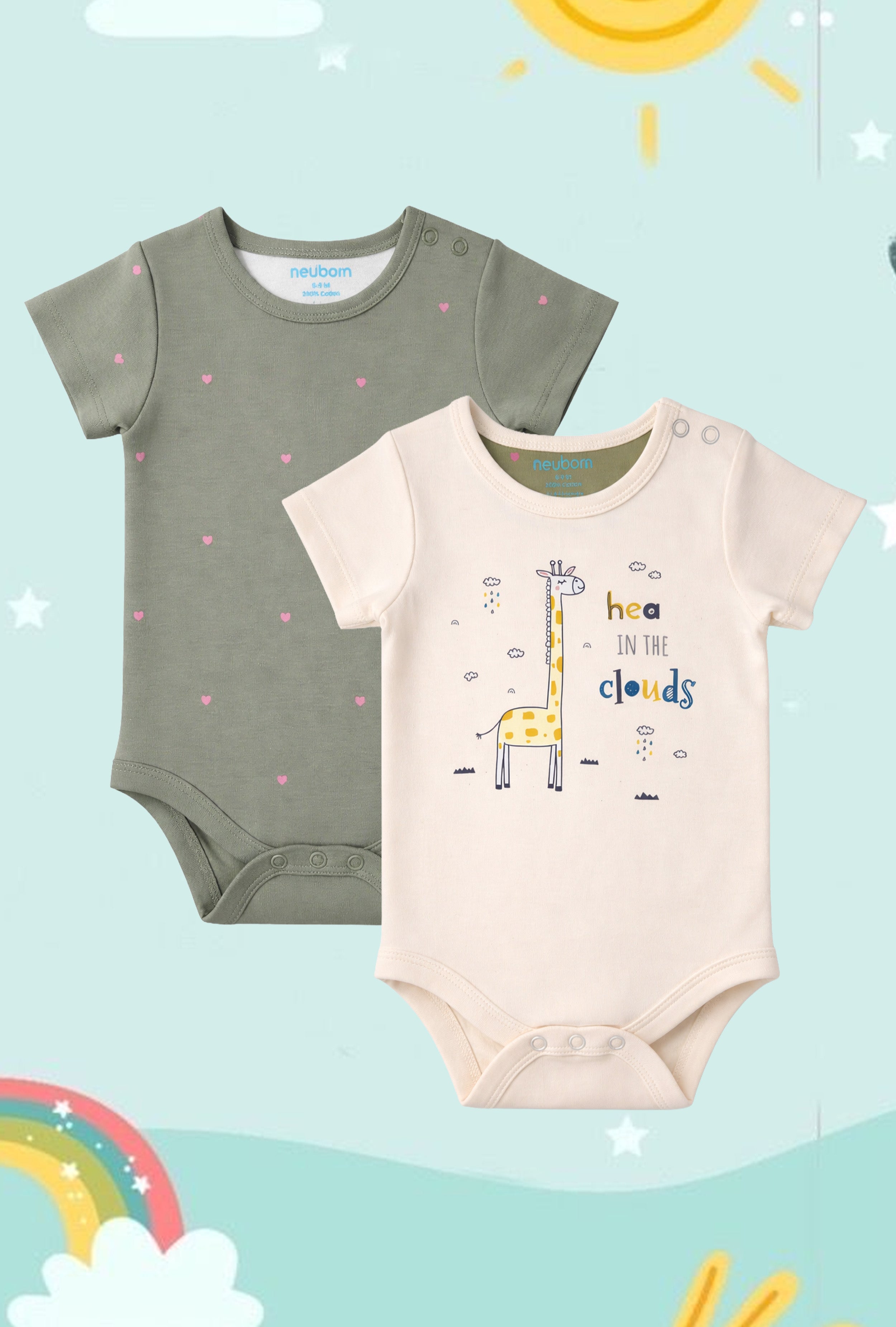 Gentle on Baby Skin | Trusted by Parents | Nuberry Unisex Bodysuit Set of 2