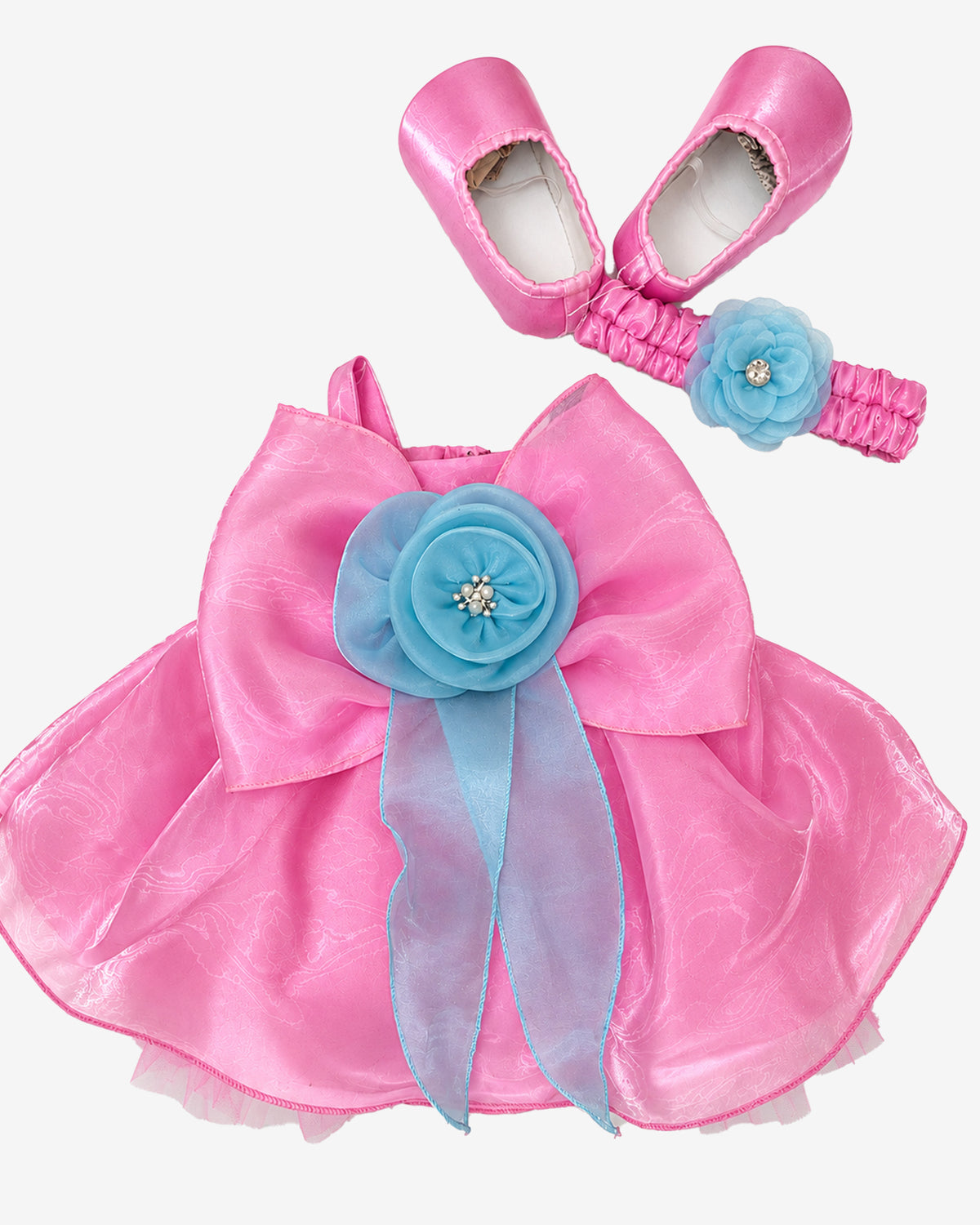 Nuberry Baby Girl Party Frock with Shoes & Hairband Combo