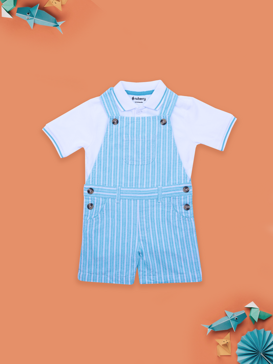 Blue Striped Dungaree Set for Boys