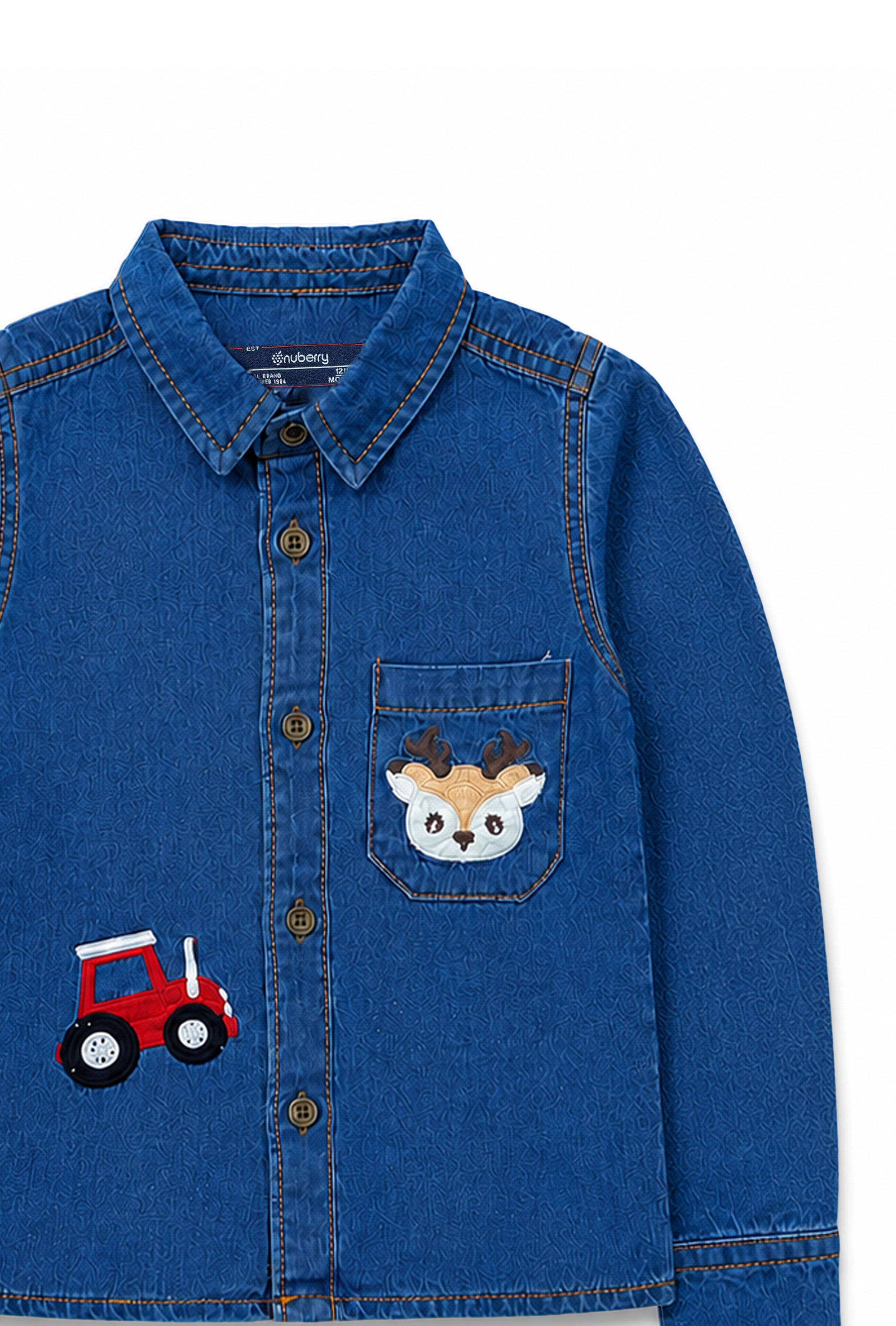 Nuberry Boys Premium Denim Full Sleeve Shirt | Smart Style | Everyday Comfort | Car Print