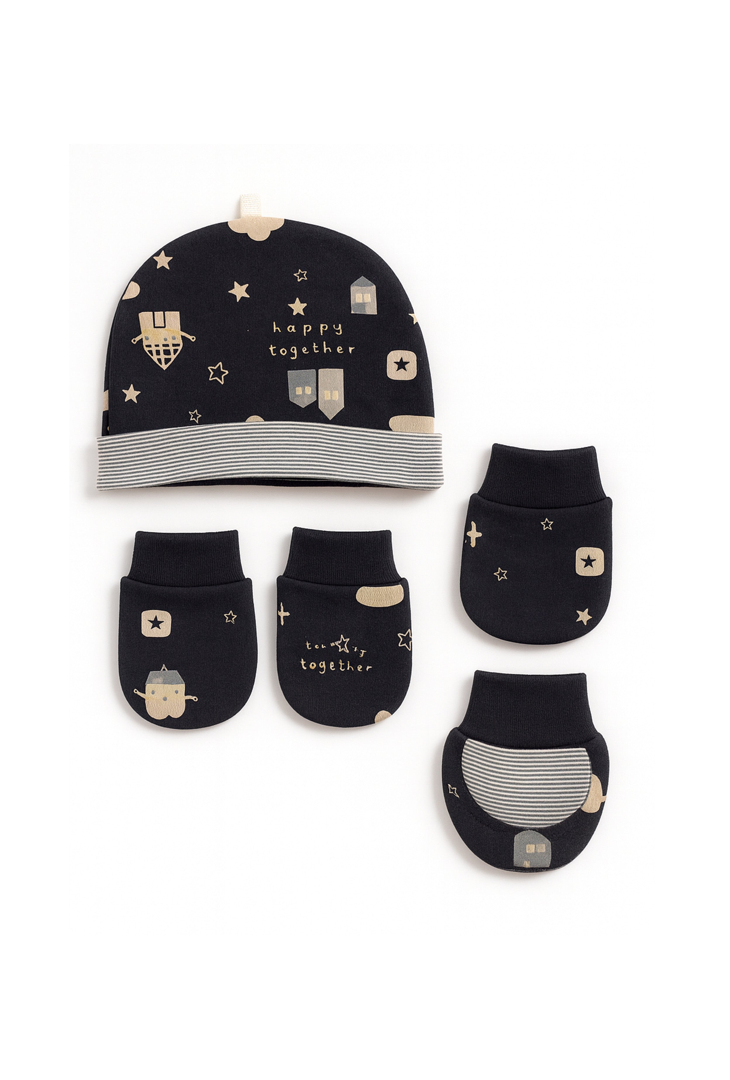 Nuberry Unisex Baby Booties, Mittens & Cap Set (Black)