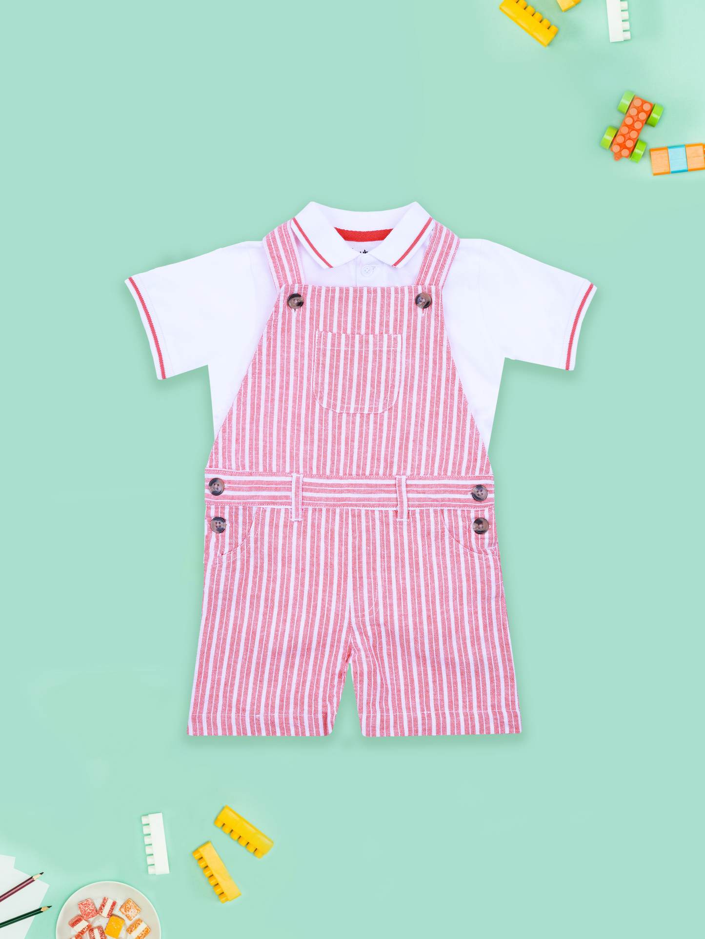 Orange Striped Dungaree Set for Boys