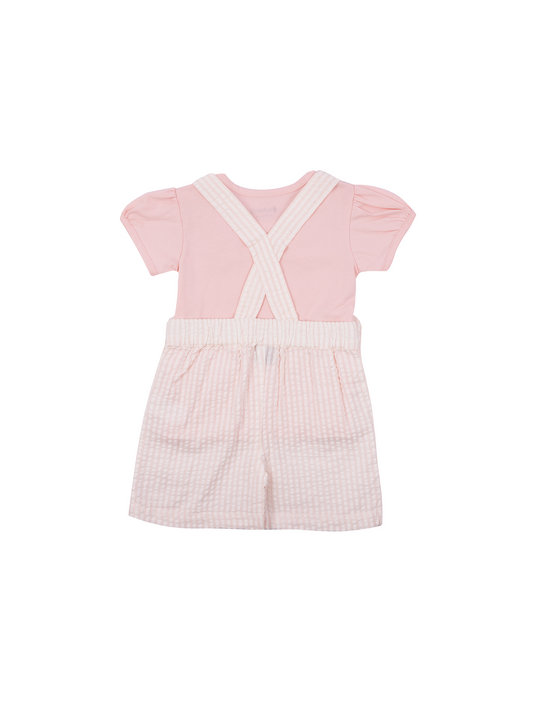 Peach Seersucker Dungaree Set for Girls