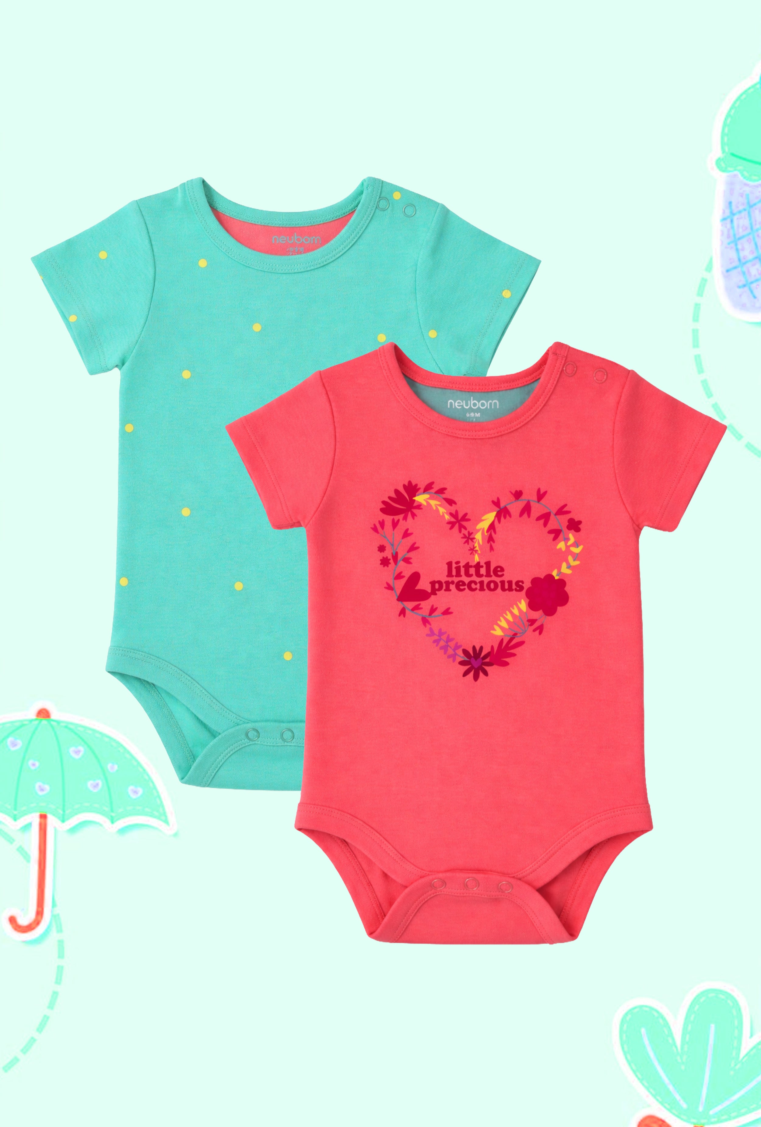 Gentle on Baby Skin | Trusted by Parents | Nuberry Unisex Bodysuit Set of 2