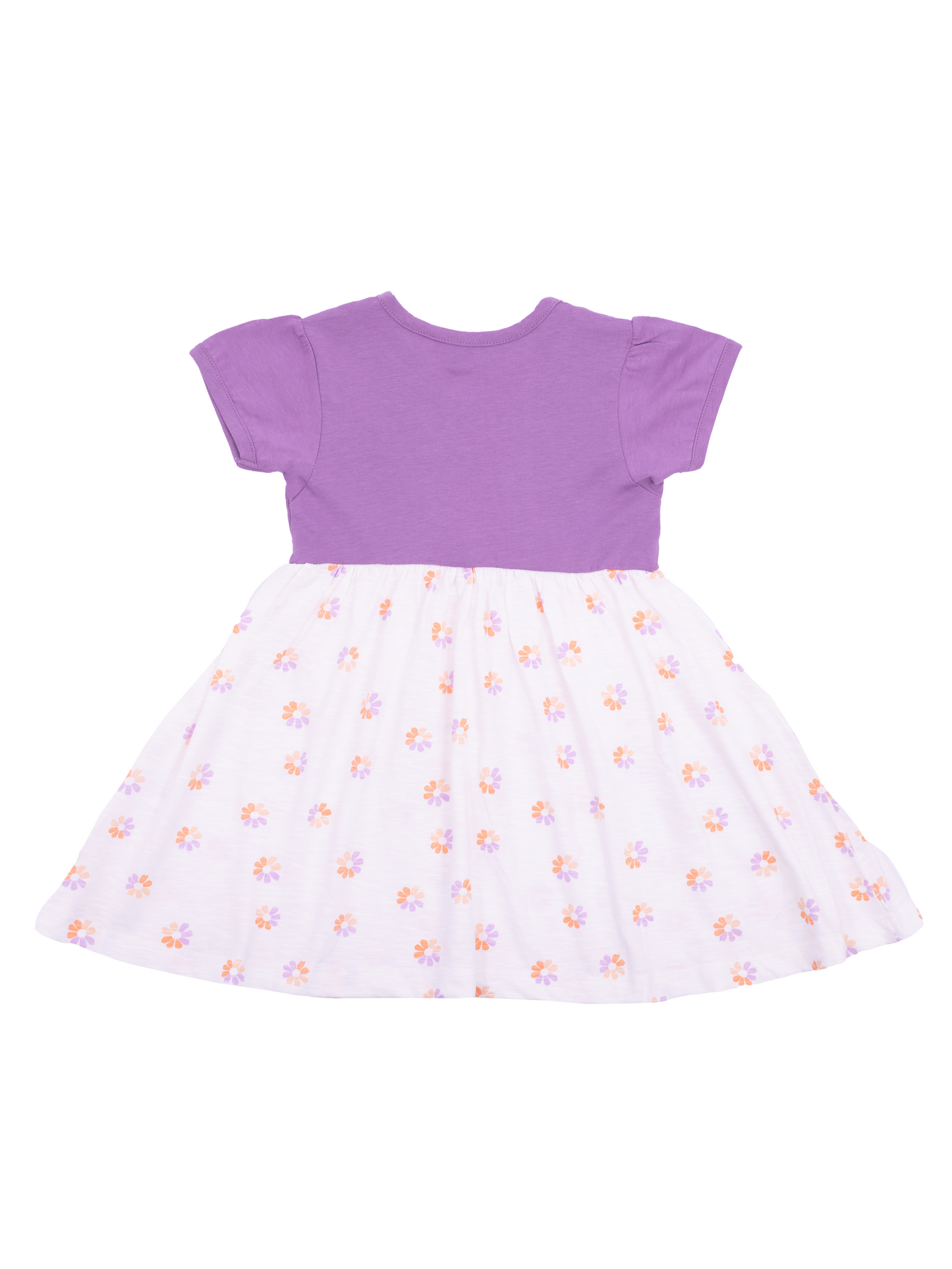 White and Purple Floral Print Girl Dress with Bow