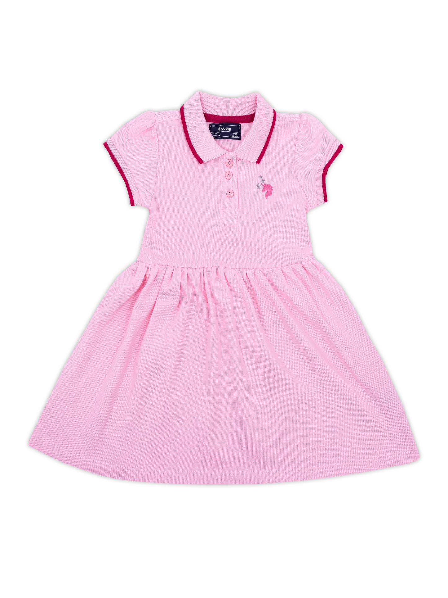 Pink Polo Puff Sleeve Dress for Girls