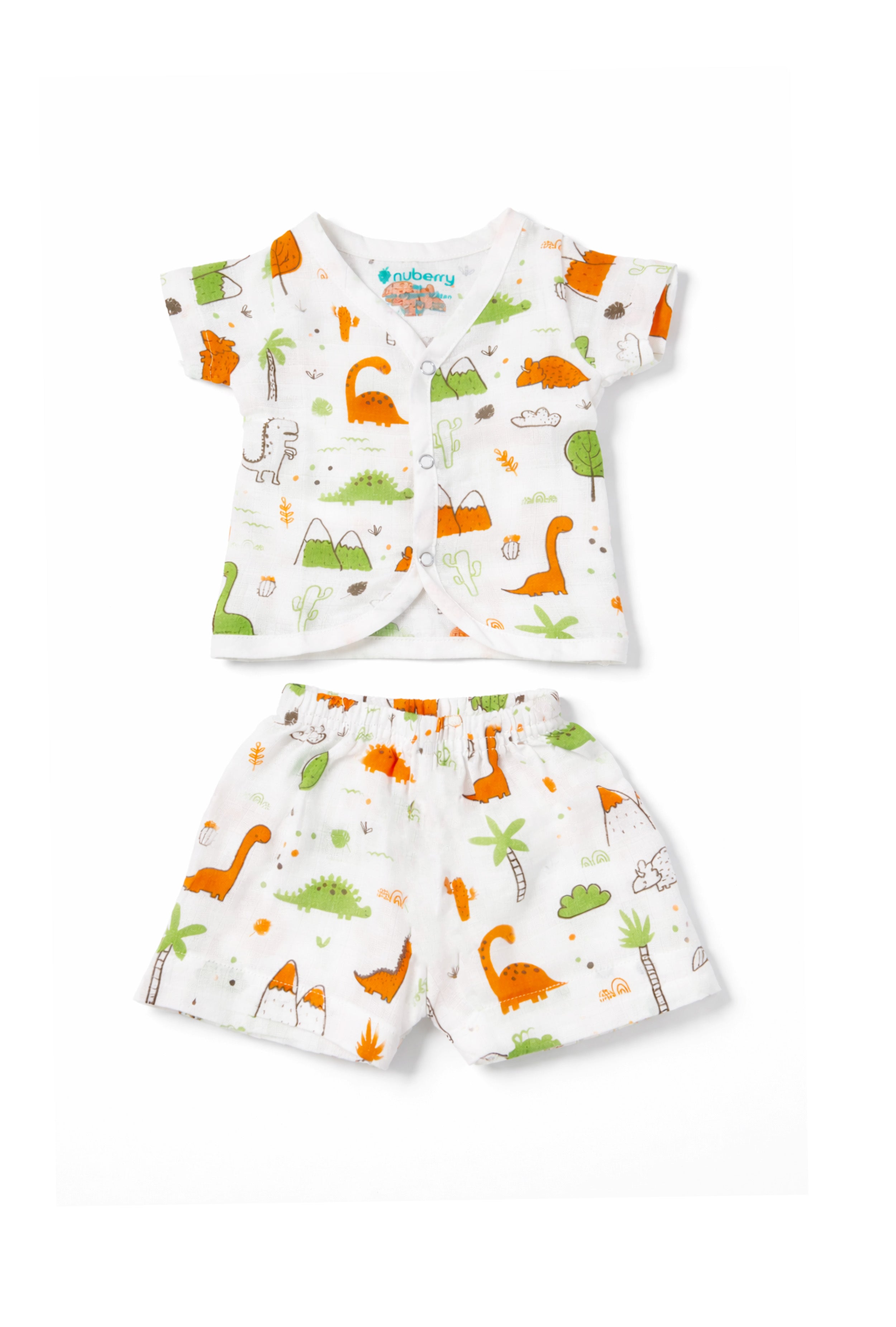 Tiny Beginnings, Wrapped in Love | Muslin Jabla & Shorts Set | Dinosaurs Print