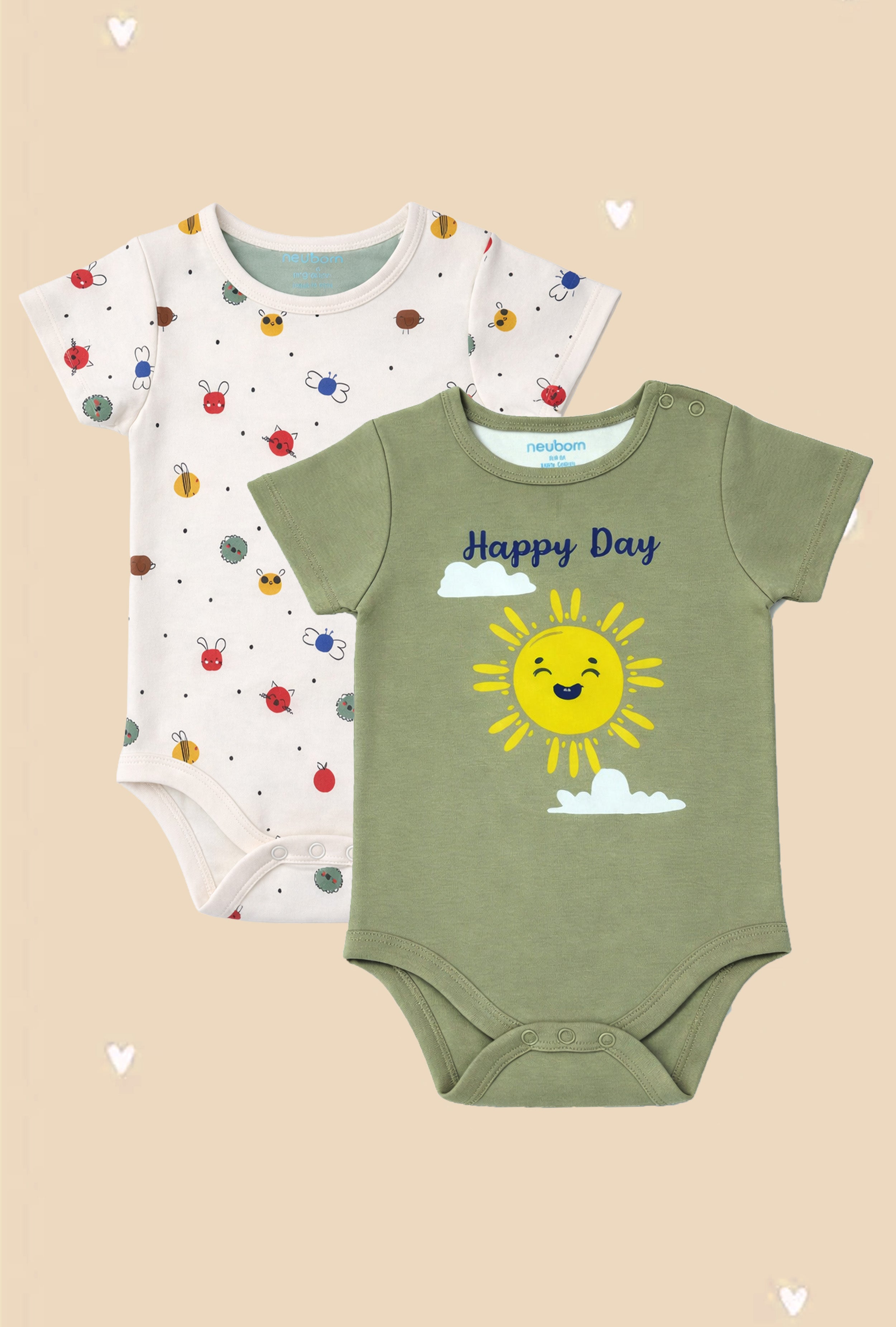 Gentle on Baby Skin | Trusted by Parents | Nuberry Unisex Bodysuit Set of 2