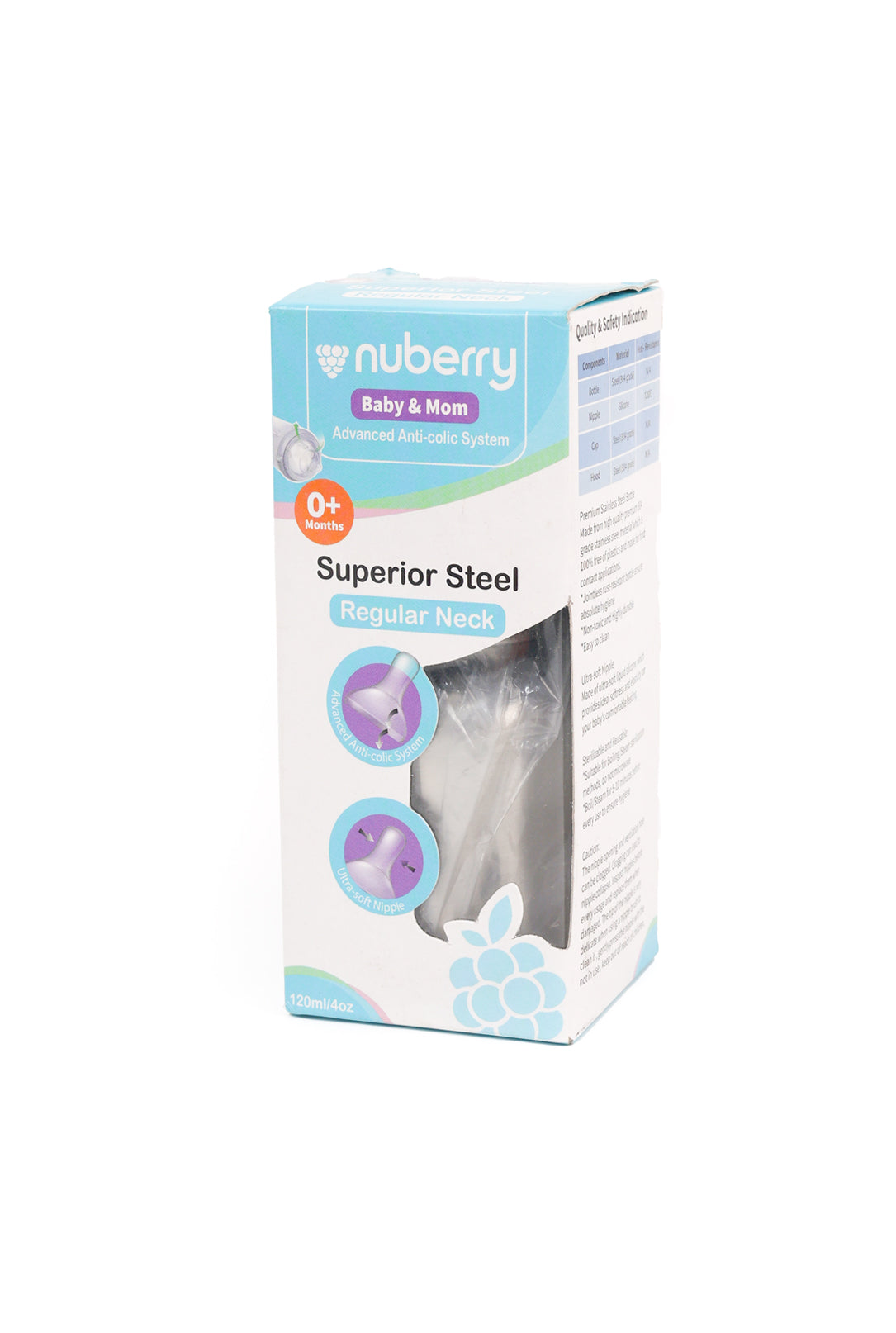 NUBERRY BABY CARE-STEEL FEEDING BOTTLE REGULAR NECK 120 ML