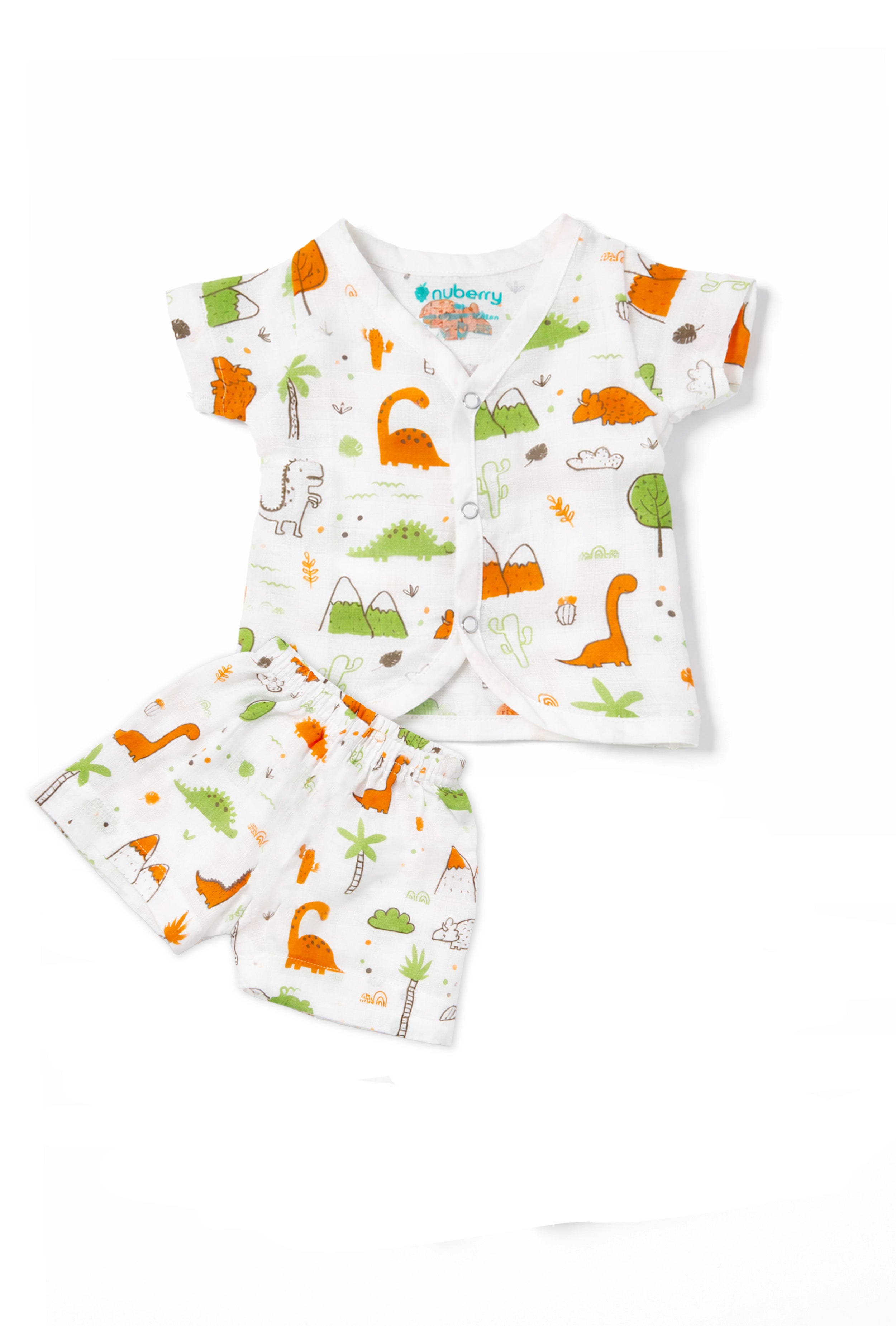 Tiny Beginnings, Wrapped in Love | Muslin Jabla & Shorts Set | Dinosaurs Print