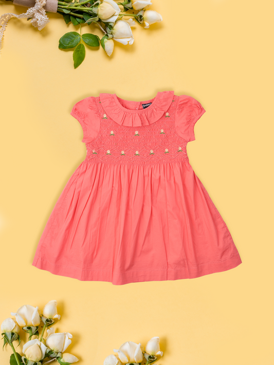 Orange Smocking Dress for Girls