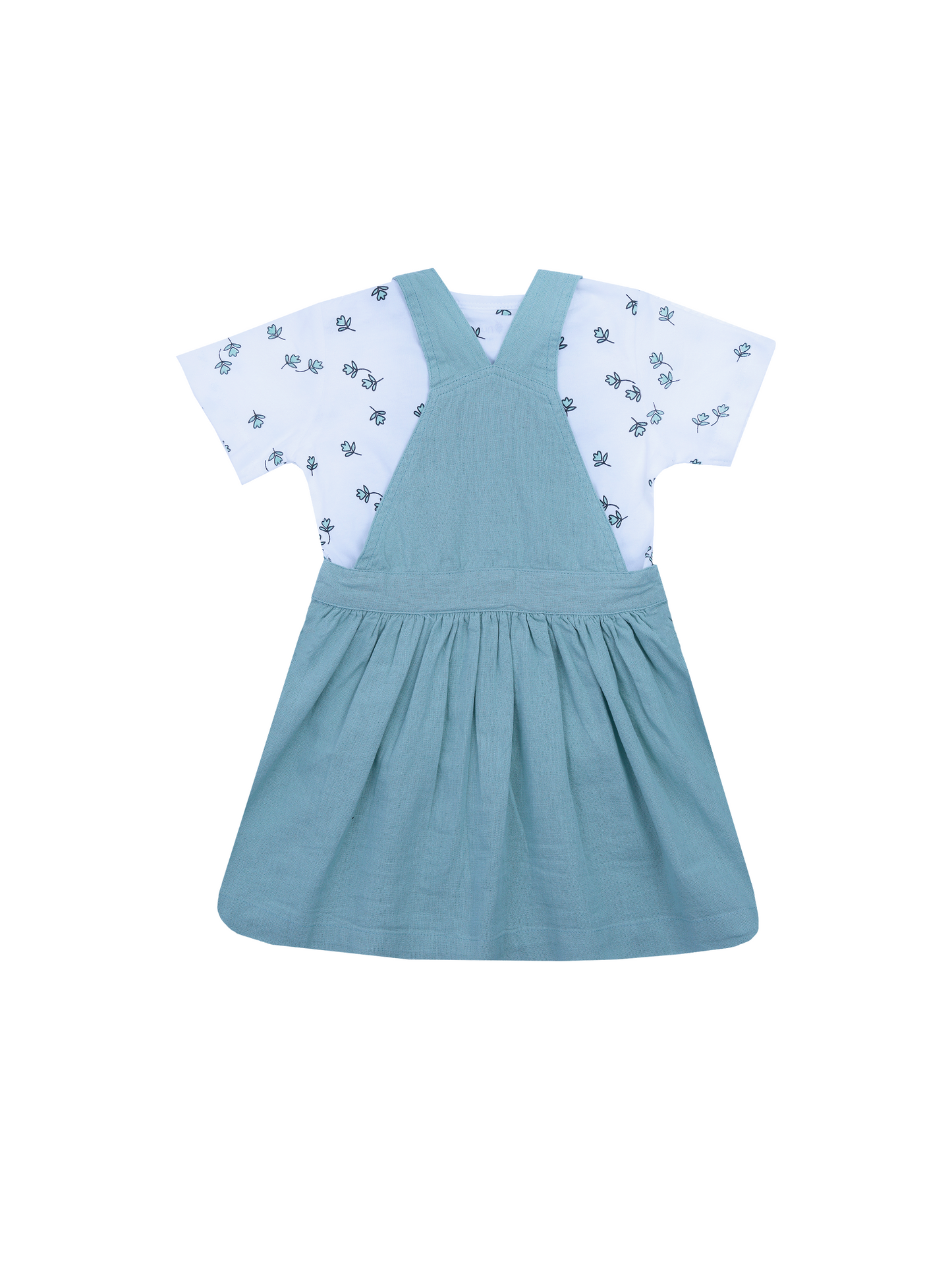 Dungaree Dress for Girls with Floral Print T-shirt