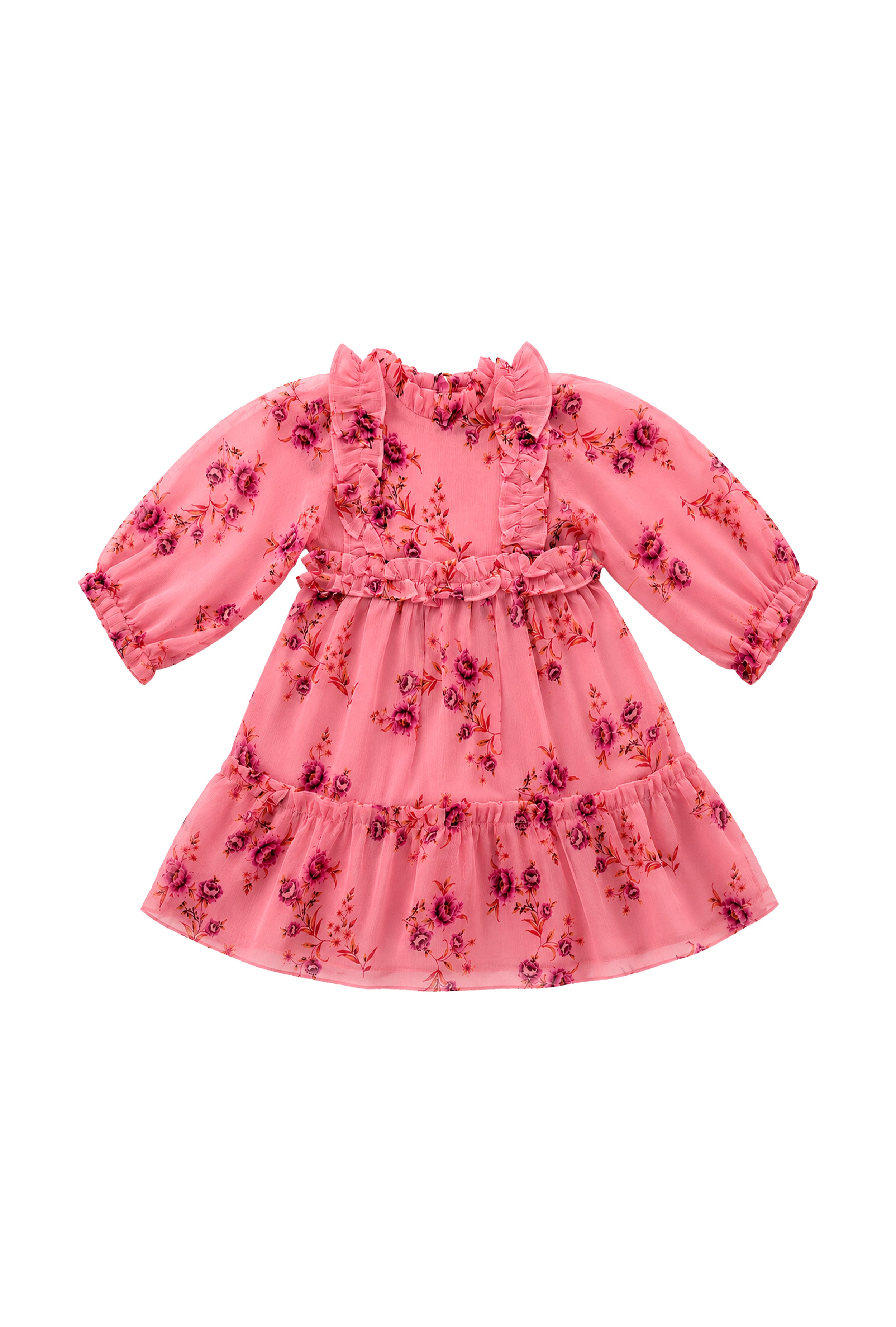 Full Sleeve Ruffled All Over Print Semi Party Wear Dress