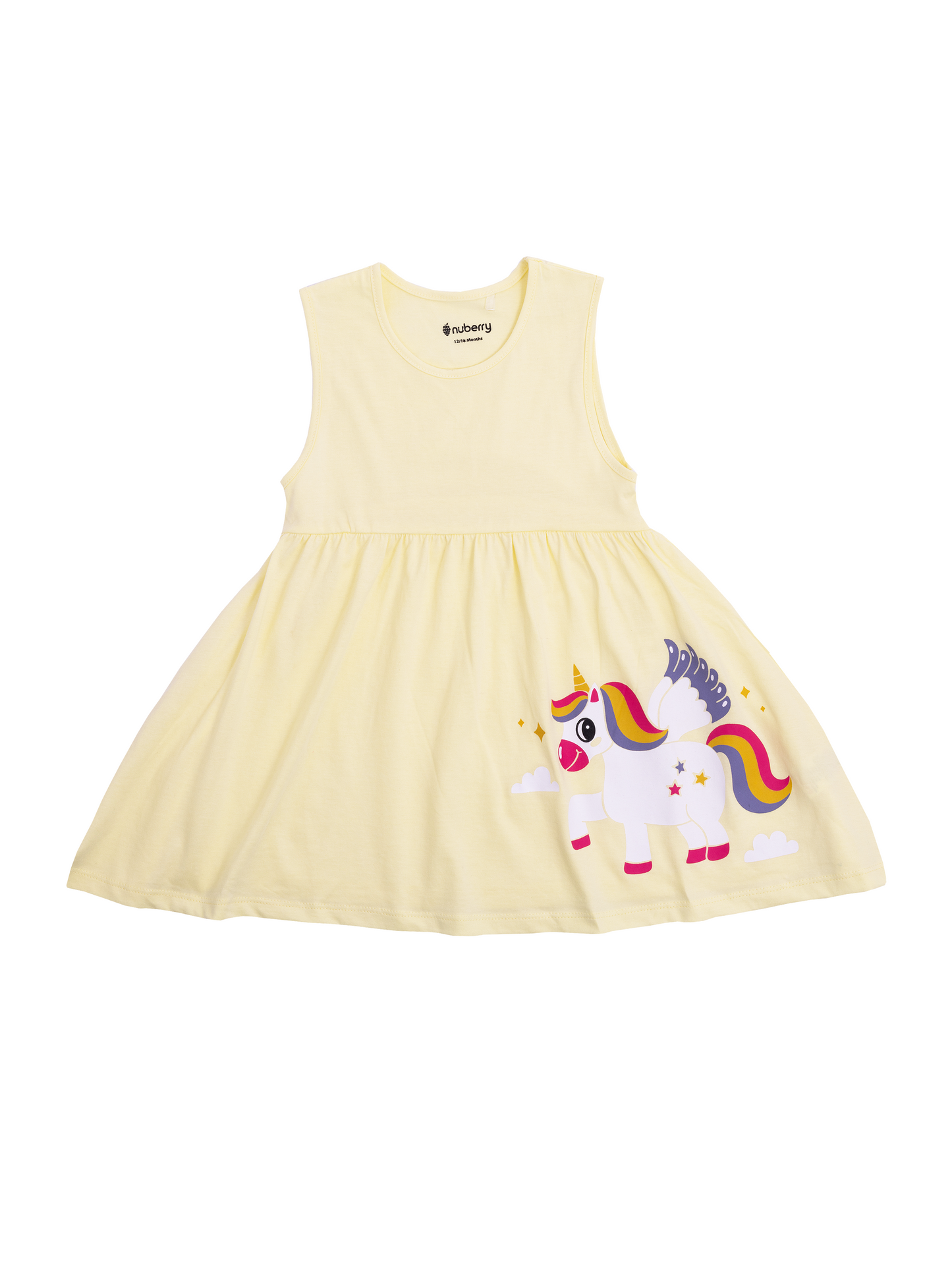 Yellow A-Line Dress With Unicorn Print