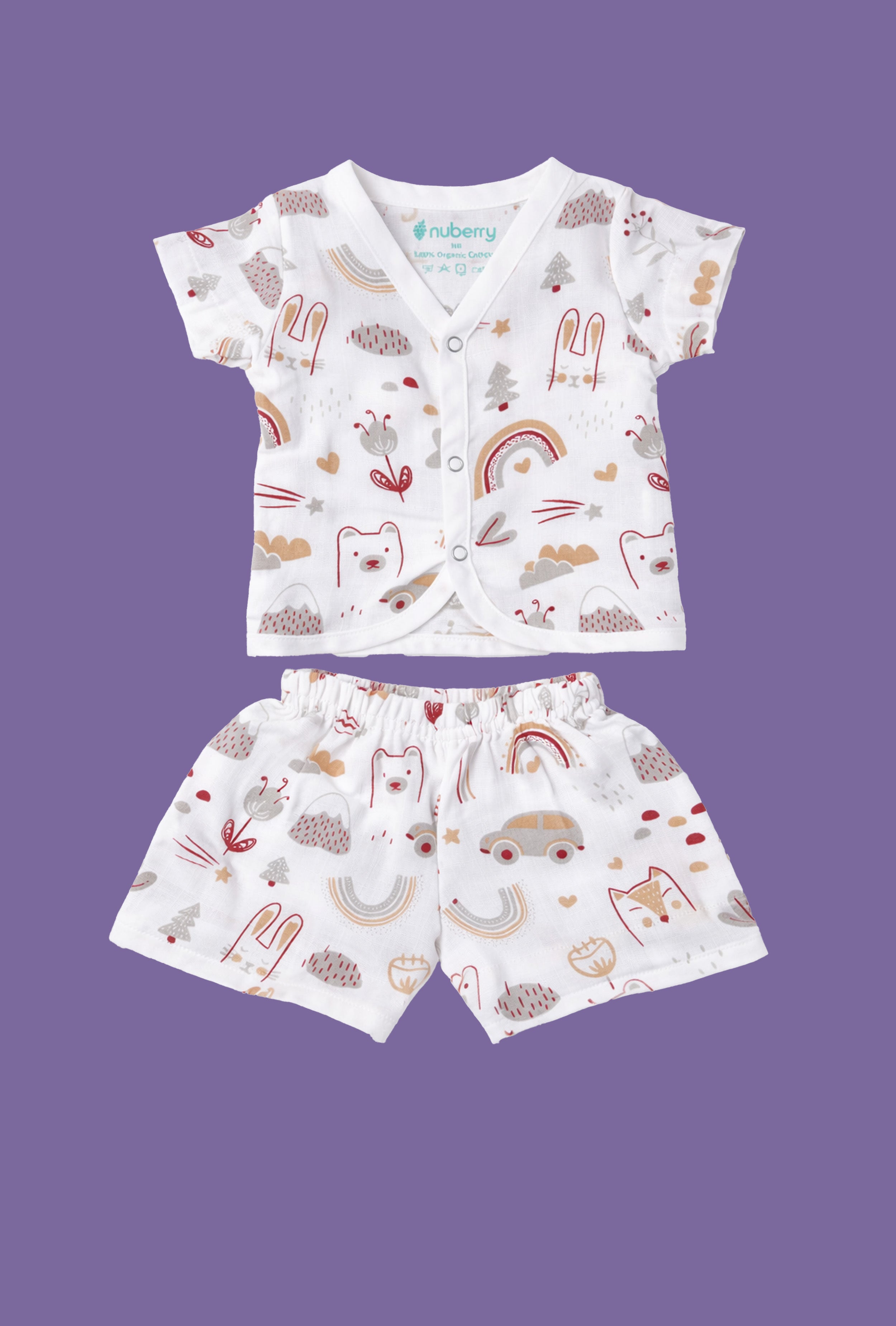 Tiny Beginnings, Wrapped in Love | Muslin Jabla & Shorts Set | Car Print
