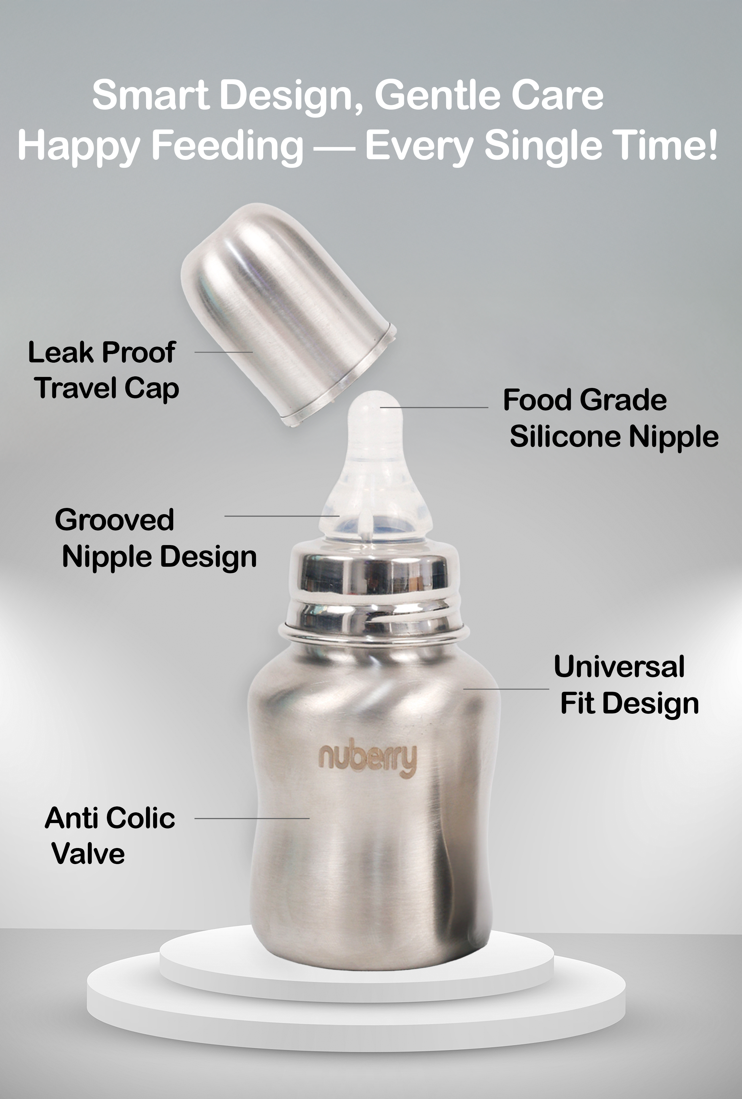 Nuberry Kids Baby Care – Steel Feeding Bottle (Regular Neck)