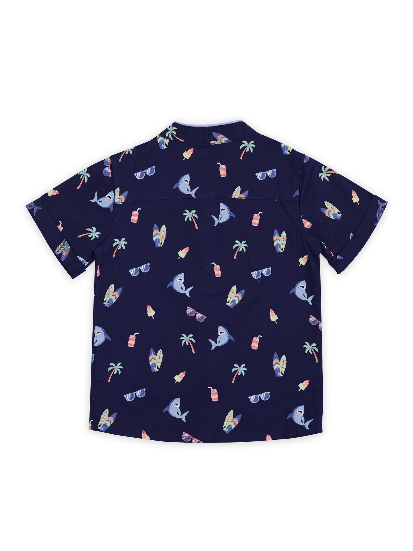 Boys Dark Blue Shirt with Beachy Summer Print