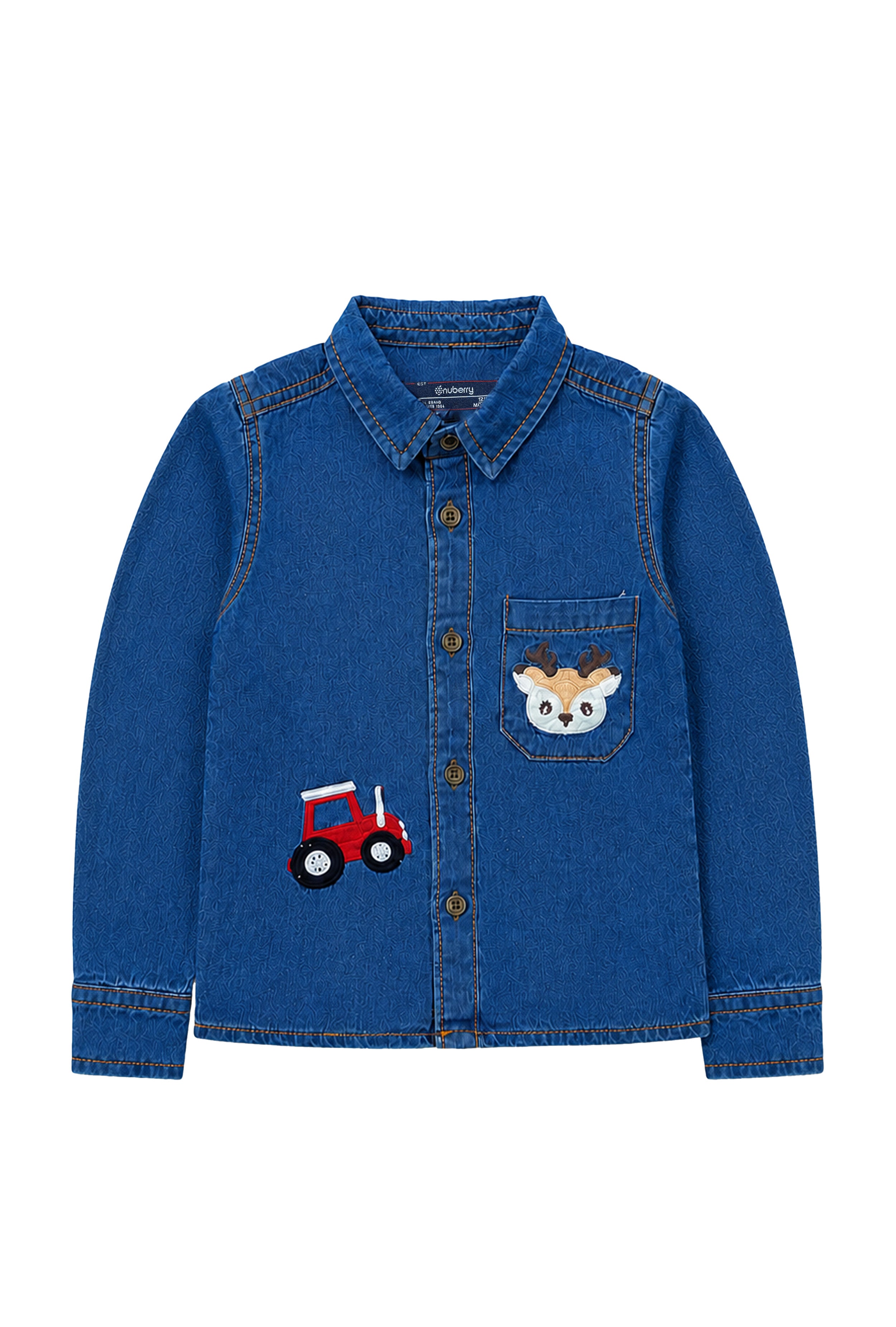 Nuberry Boys Premium Denim Full Sleeve Shirt | Smart Style | Everyday Comfort | Car Print