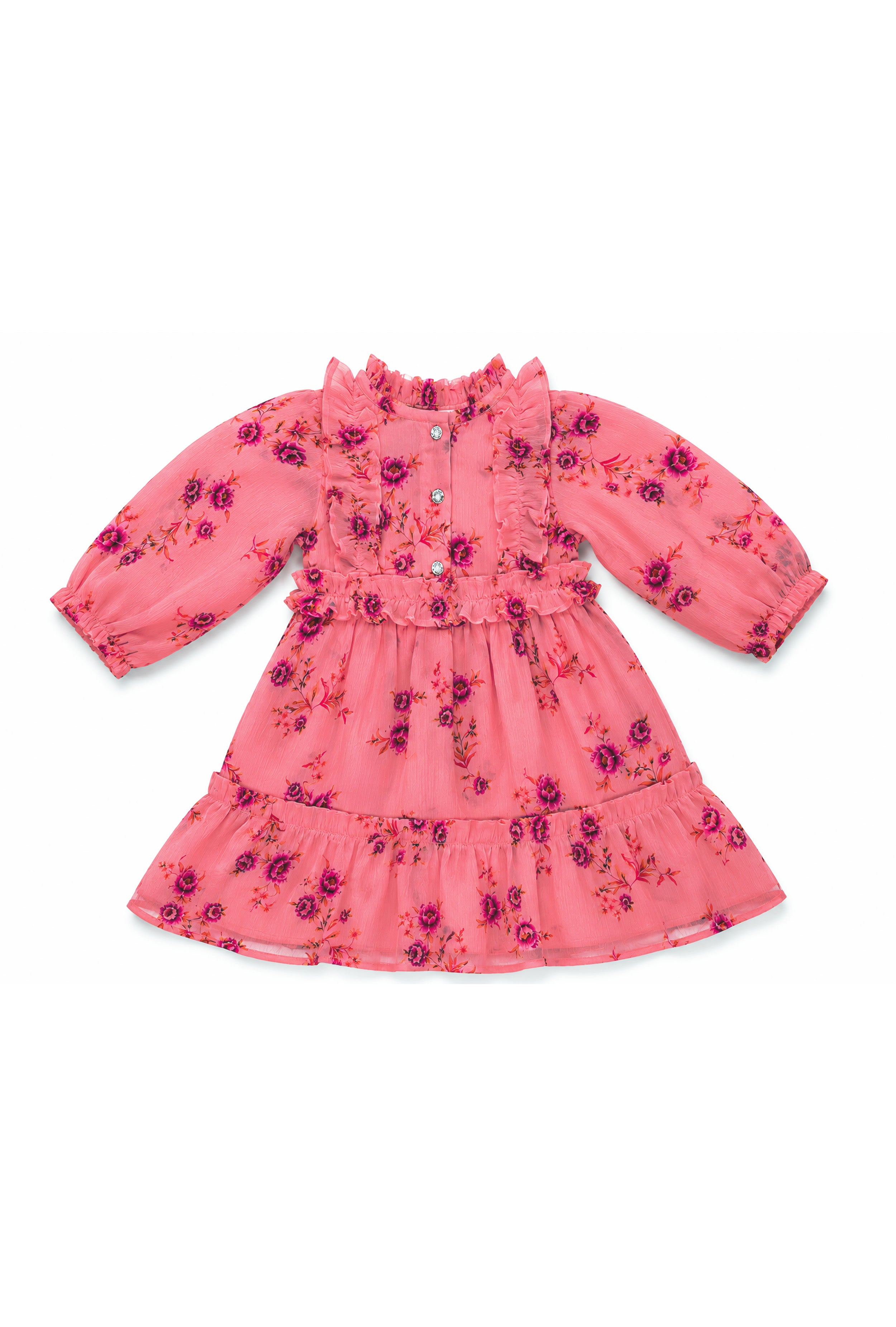 Full Sleeve Ruffled All Over Print Semi Party Wear Dress