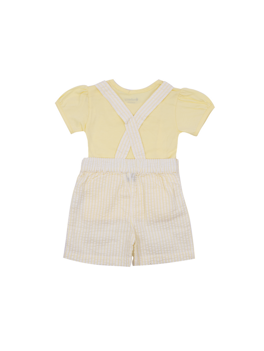 Pastel Seersucker Yellow Dungaree Set for Girls
