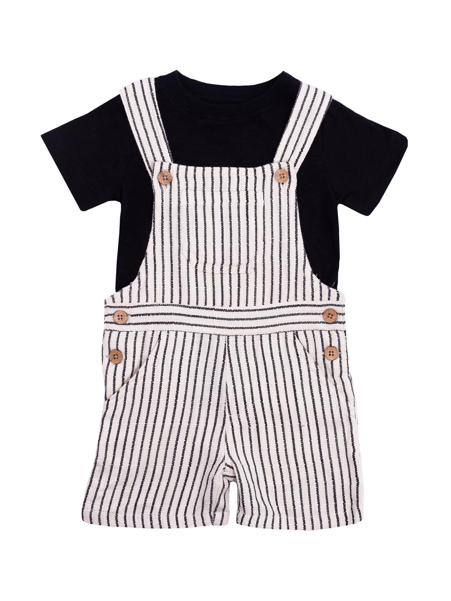 Striped Dungaree Set with T-shirt for Boys