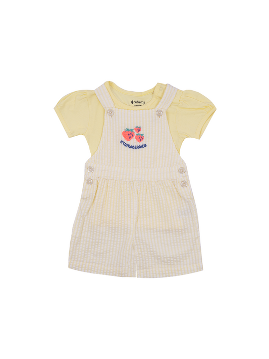 Pastel Seersucker Yellow Dungaree Set for Girls