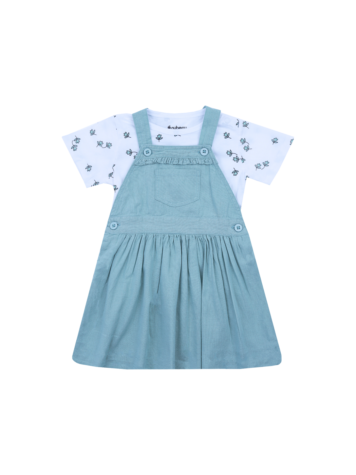 Dungaree Dress for Girls with Floral Print T-shirt