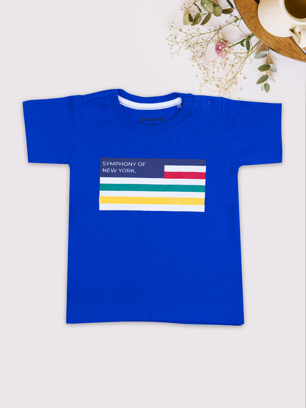 Boys Blue Striped Half Sleeve Printed T-shirt