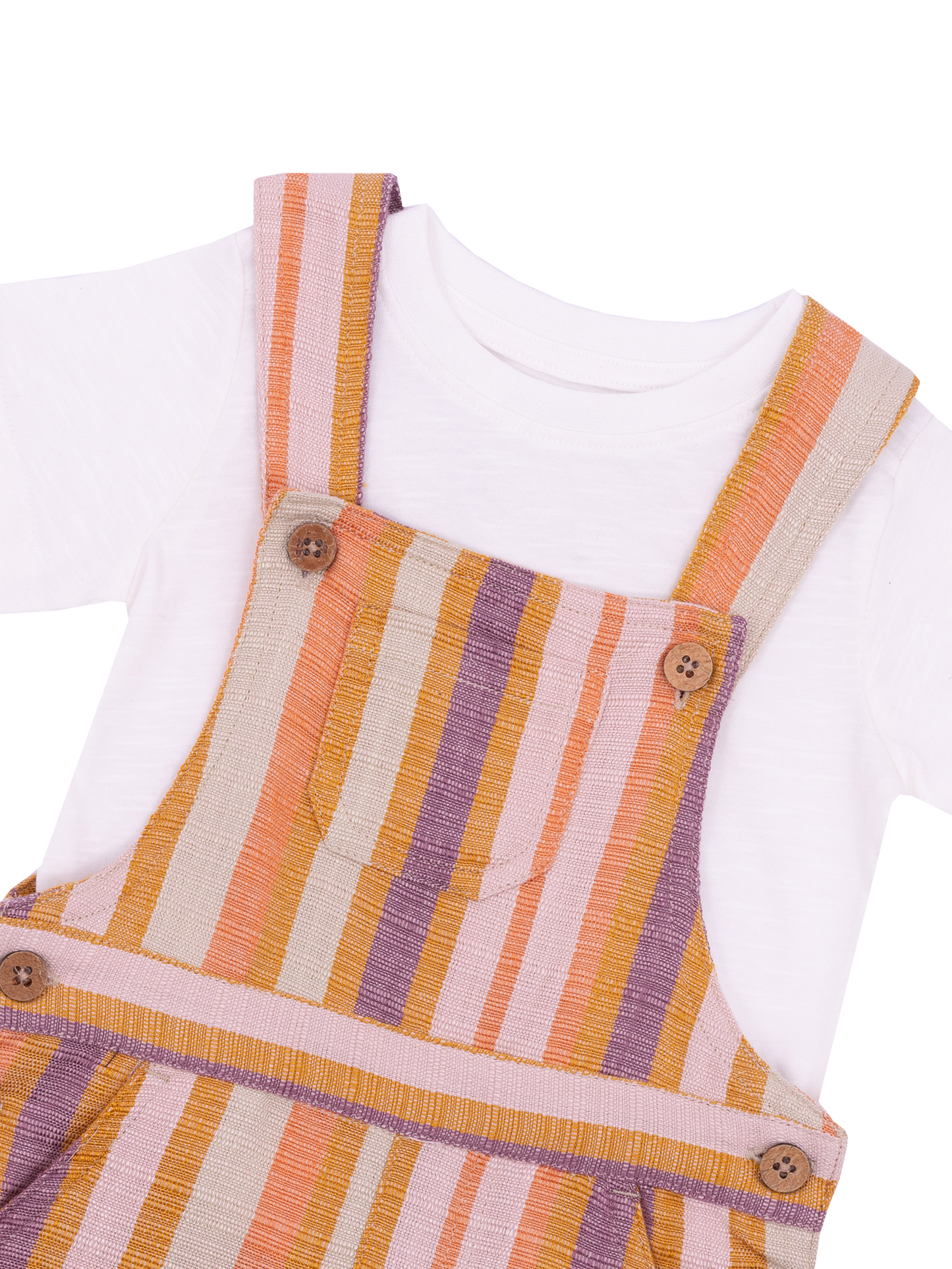 Multi Color Striped Dungaree Set with T-shirt for Boys