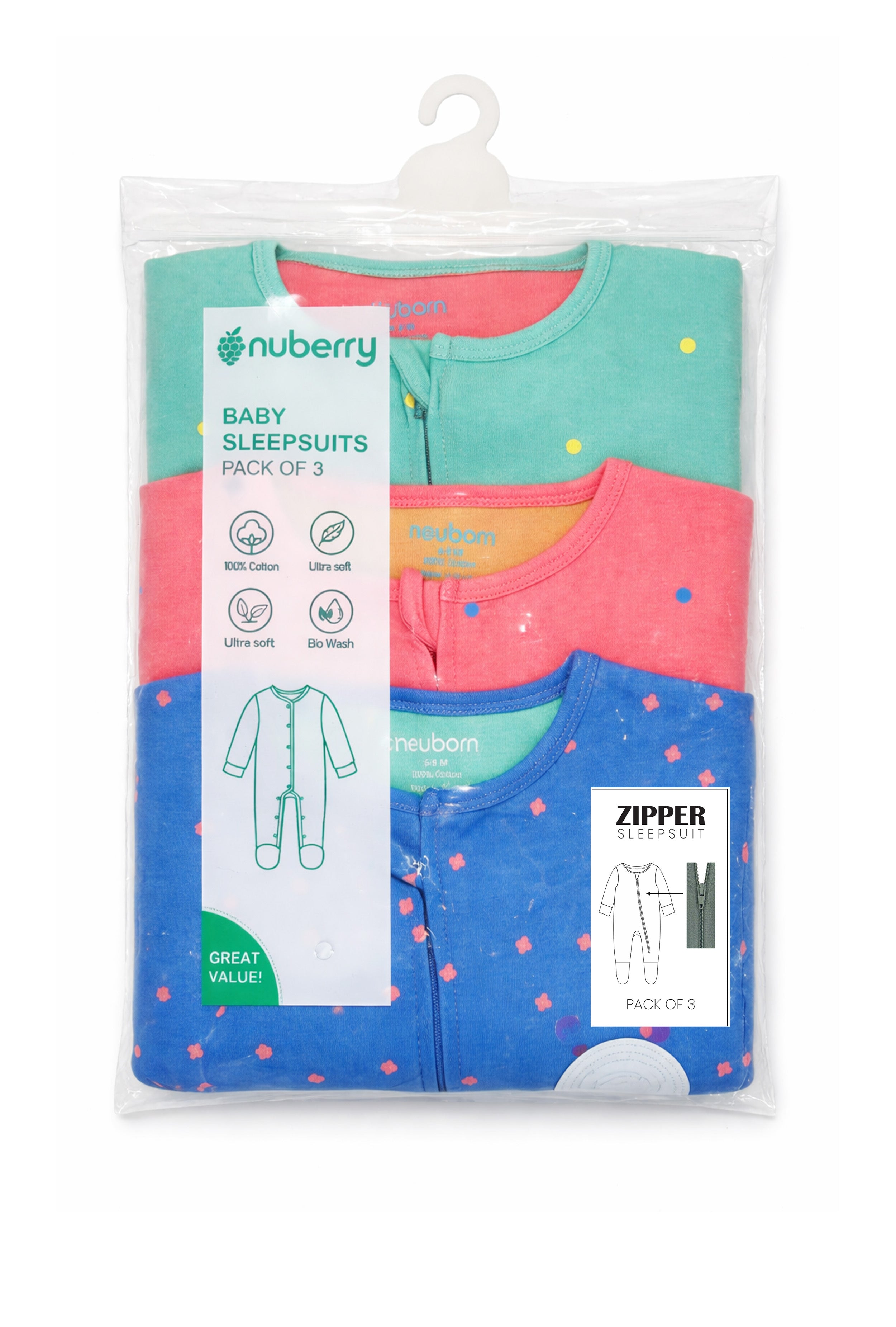 Chosen by Moms | Loved by Babies | Pure Cotton Sleep Suits (Pack of 3)