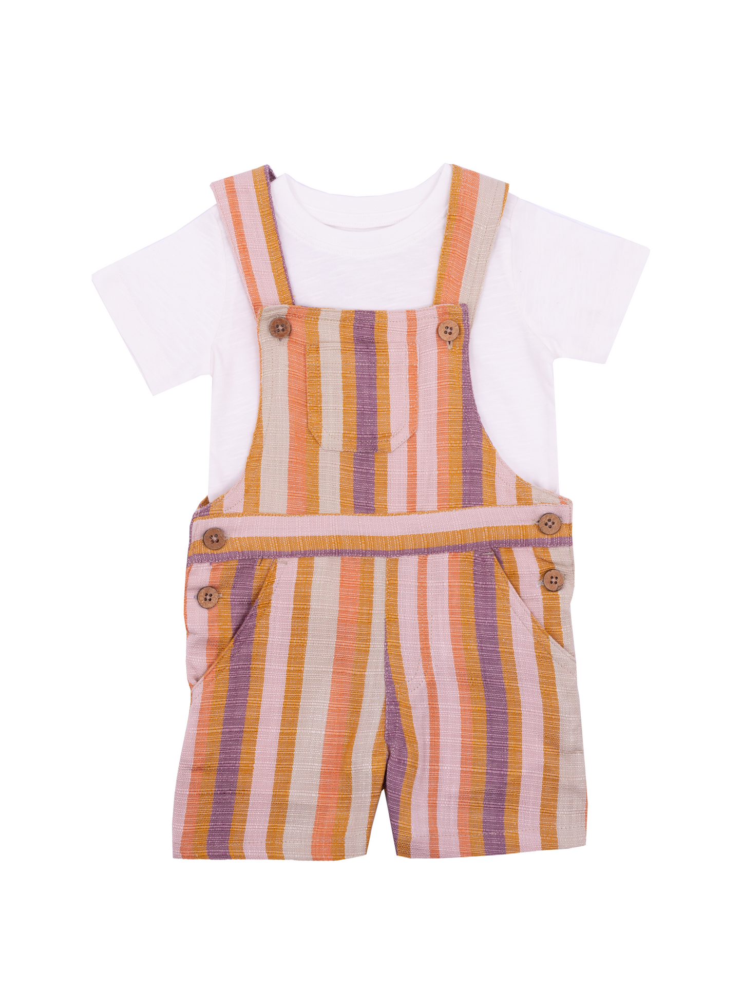 Multi Color Striped Dungaree Set with T-shirt for Boys