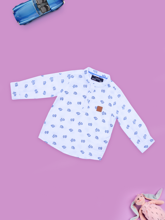 Cat Print Full Sleeve White Shirt