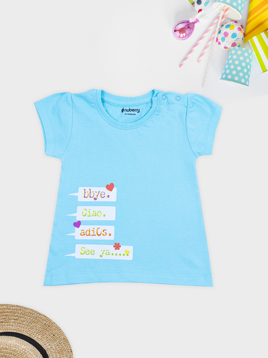 Light Blue T-shirt for Girls with Typography