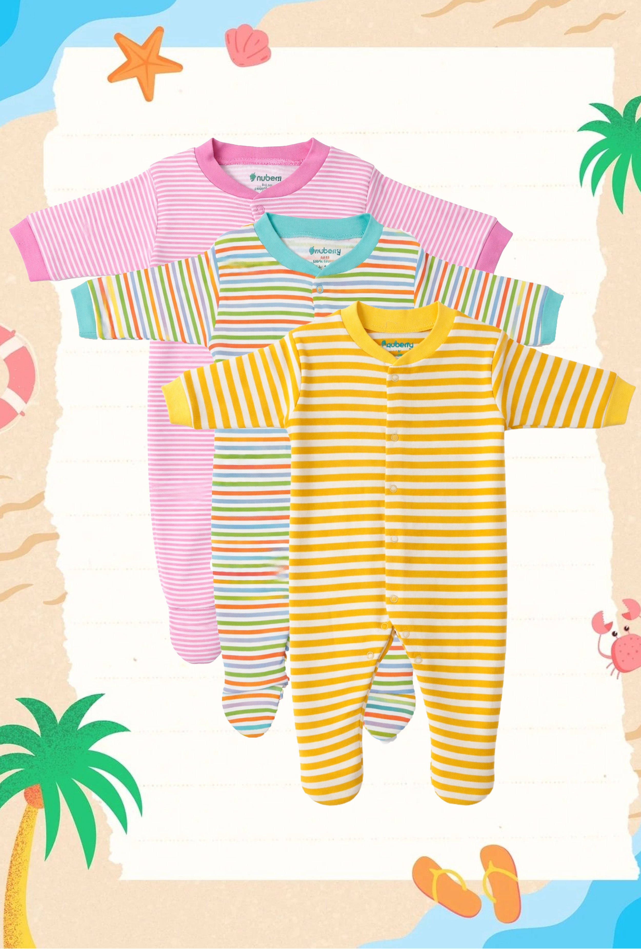 Chosen by Moms | Loved by Babies | Pure Cotton Sleep Suits (Pack of 3)