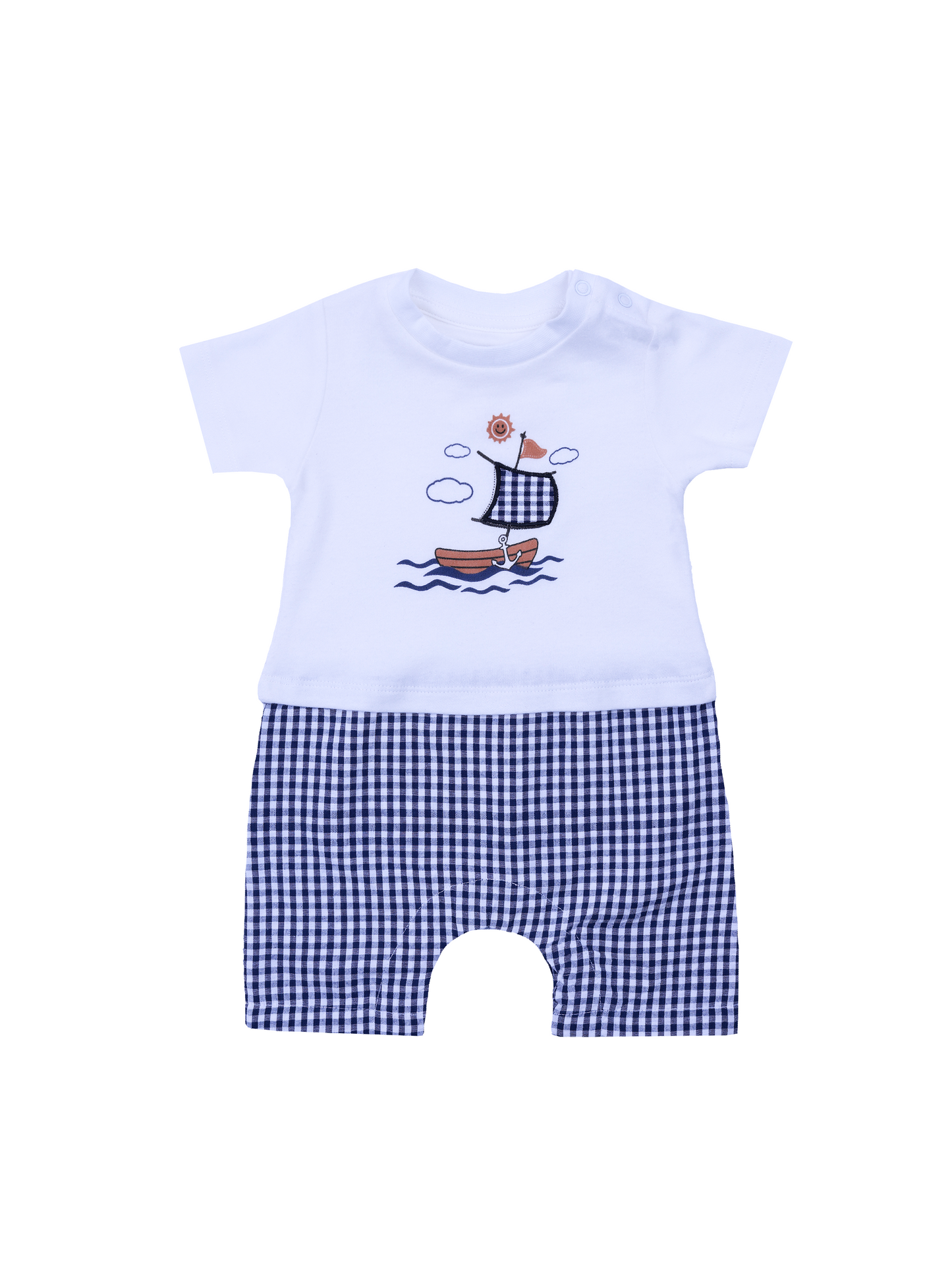 Checked Romper for Boys with Embroidery