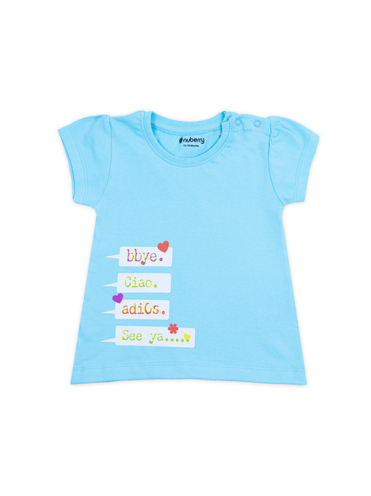 Light Blue T-shirt for Girls with Typography