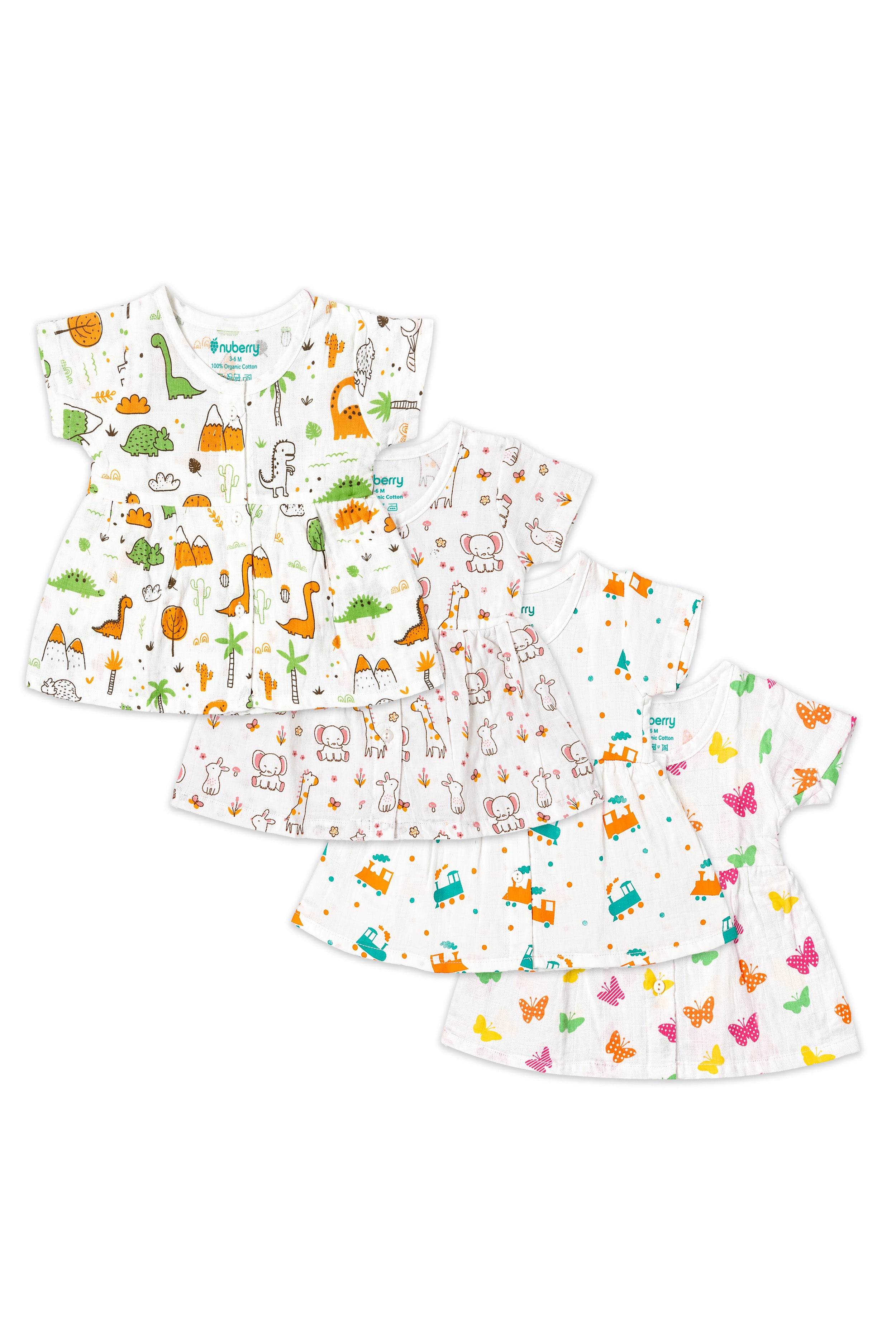 Nuberry Newborn Girls | Half Sleeve | Muslin Frock | Pack of 4